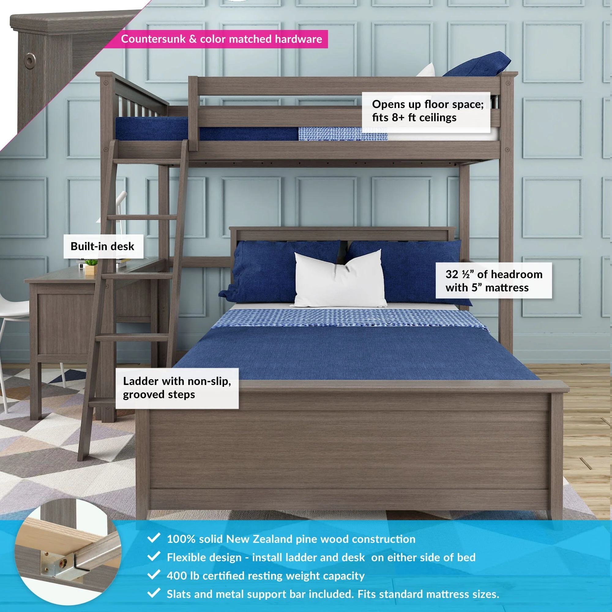 Twin Over Full L-Shaped Bunk Bed With Desk - Image 4