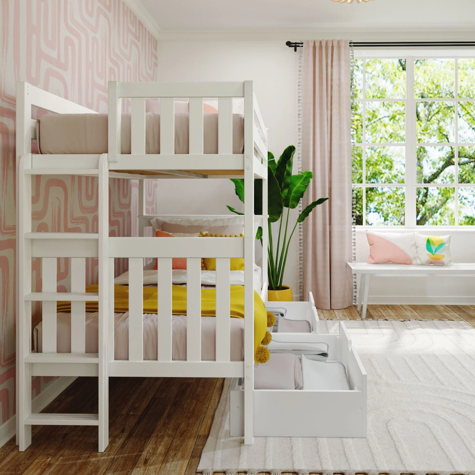 Twin Over Twin Bunk Bed With Storage Drawers & Ladder on End - Image 21