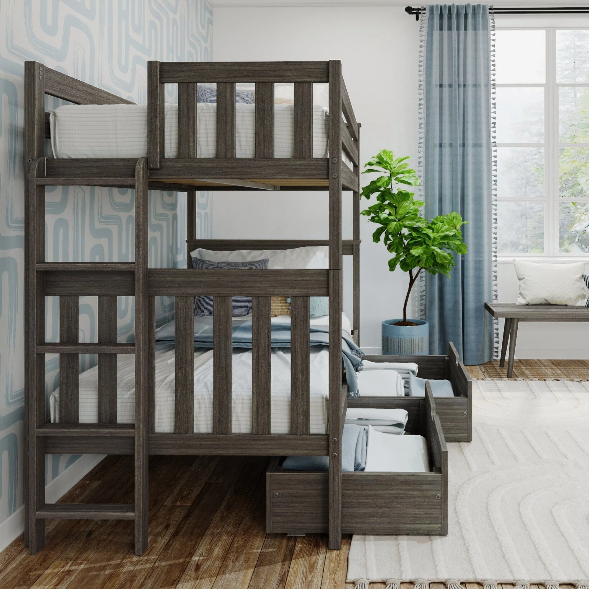 Twin Over Twin Bunk Bed With Storage Drawers & Ladder on End - Image 23