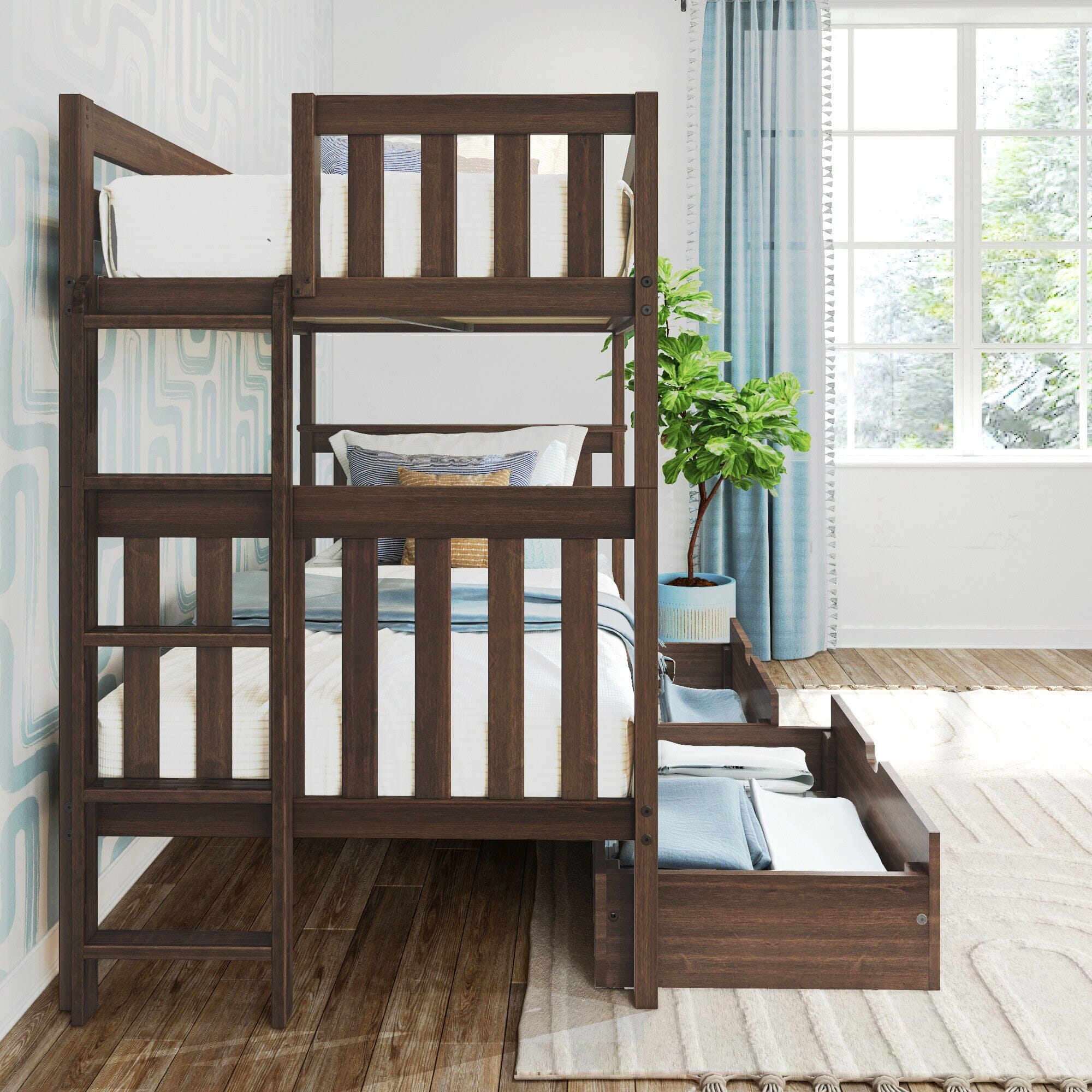 Twin Over Twin Bunk Bed With Storage Drawers & Ladder on End - Image 24