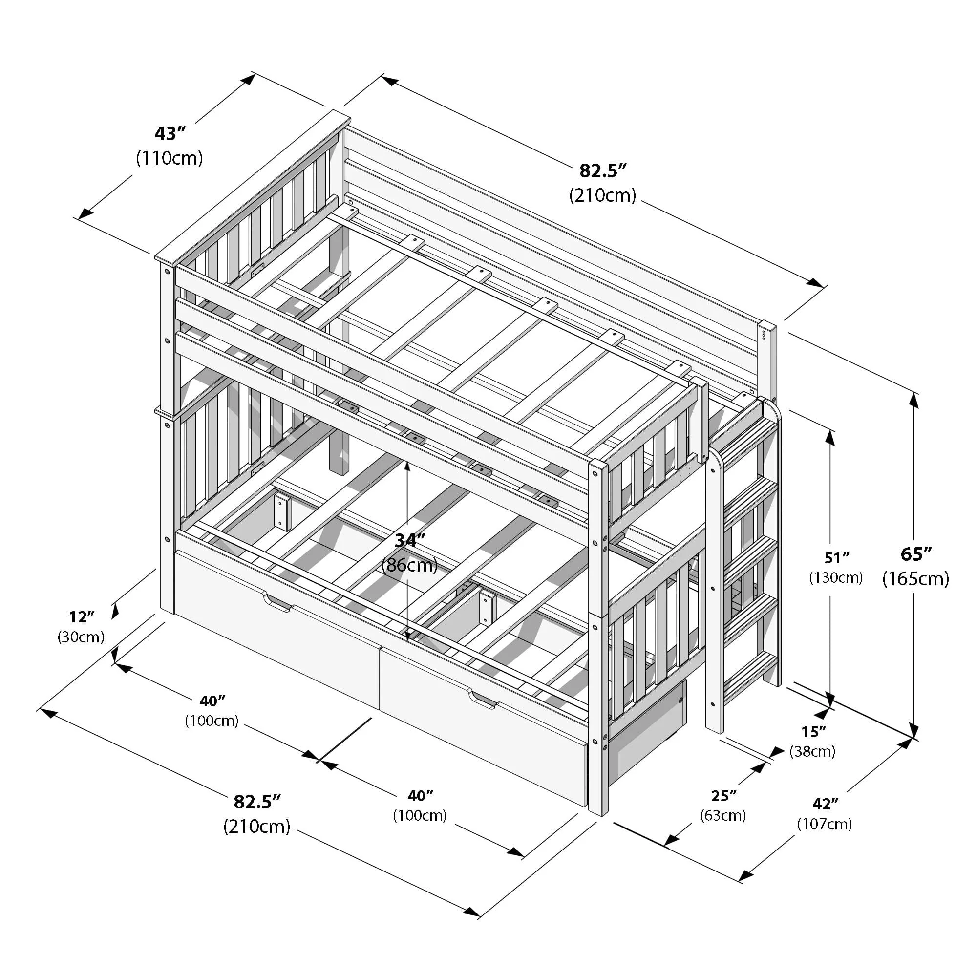 Twin Over Twin Bunk Bed With Storage Drawers & Ladder on End - Image 32