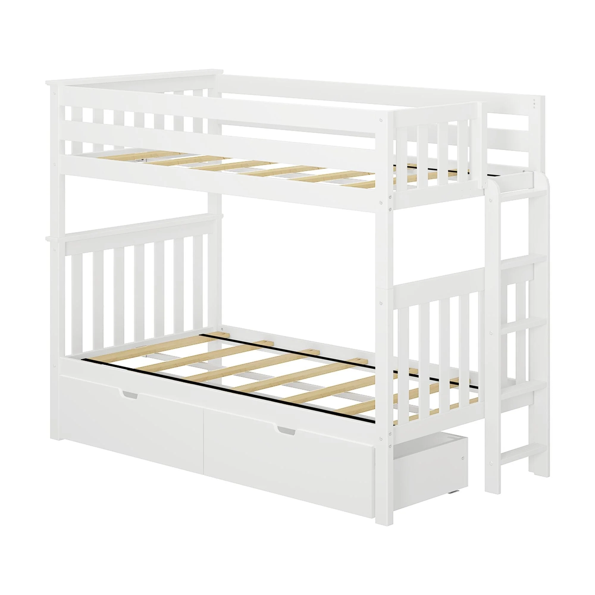 Twin Over Twin Bunk Bed With Storage Drawers & Ladder on End - Image 9