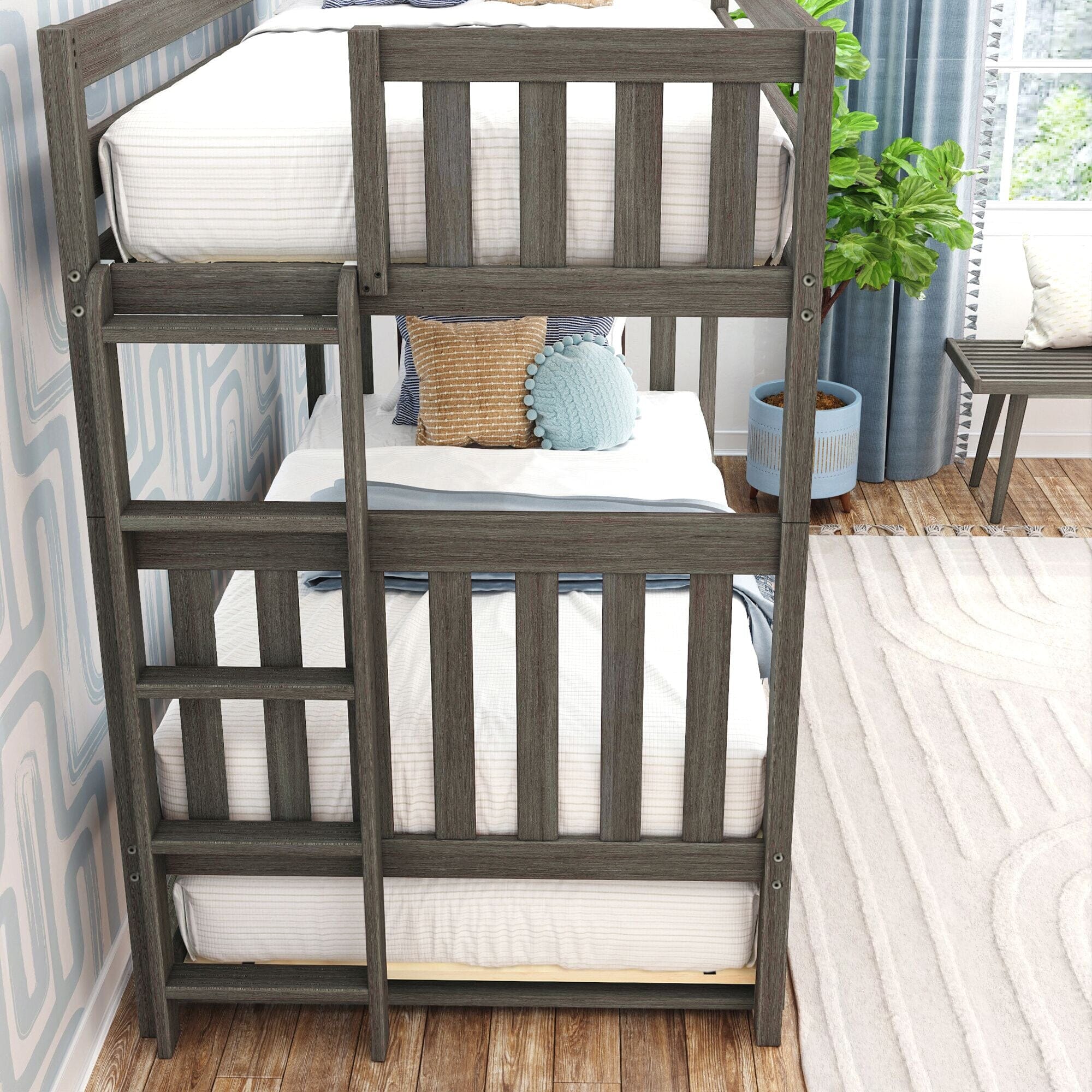 Twin Over Twin Bunk Bed With Trundle & Ladder on End - Image 22