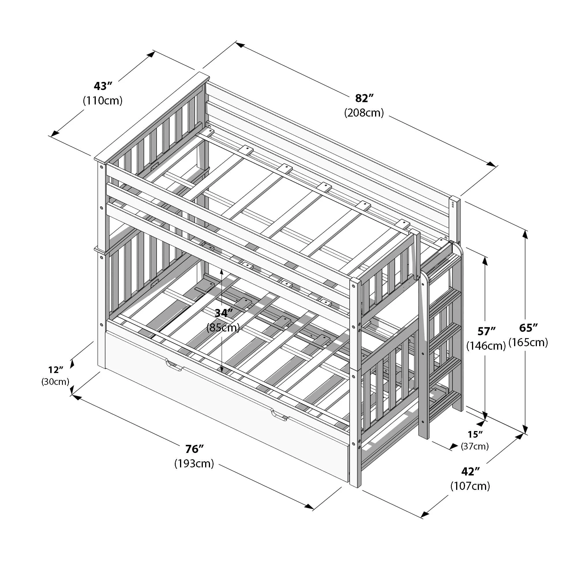 Twin Over Twin Bunk Bed With Trundle & Ladder on End - Image 33
