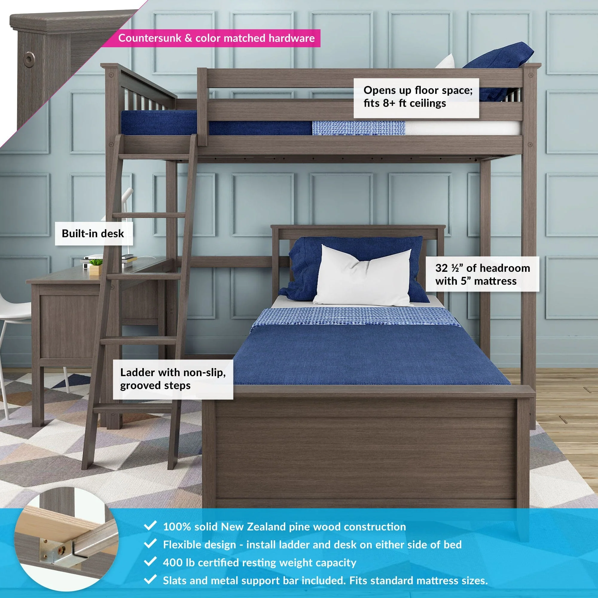 Twin Over Twin L-Shaped Bunk Bed With Desk - Image 3