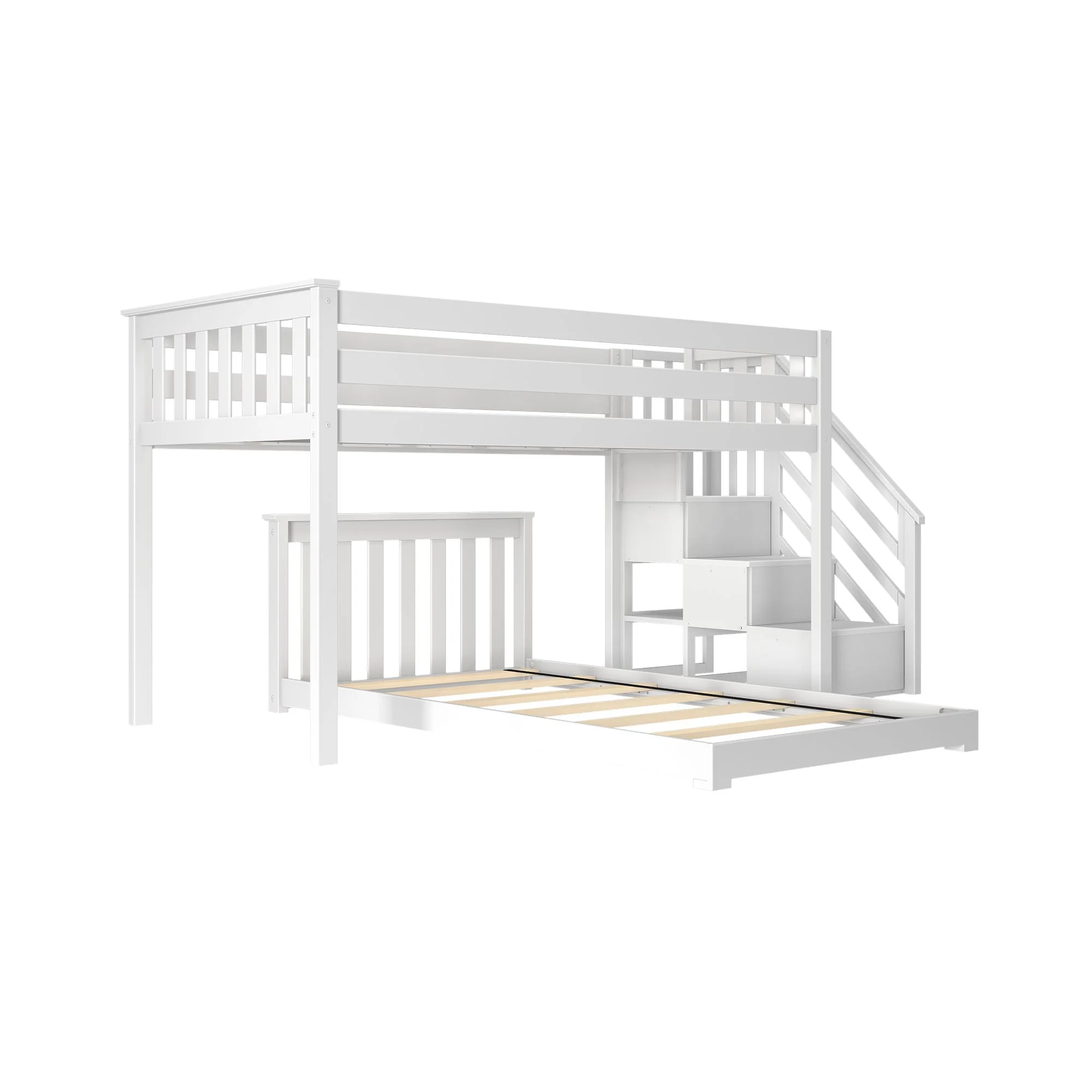 Twin Over Twin L-Shaped Low Bunk Bed With Stairs - Image 3