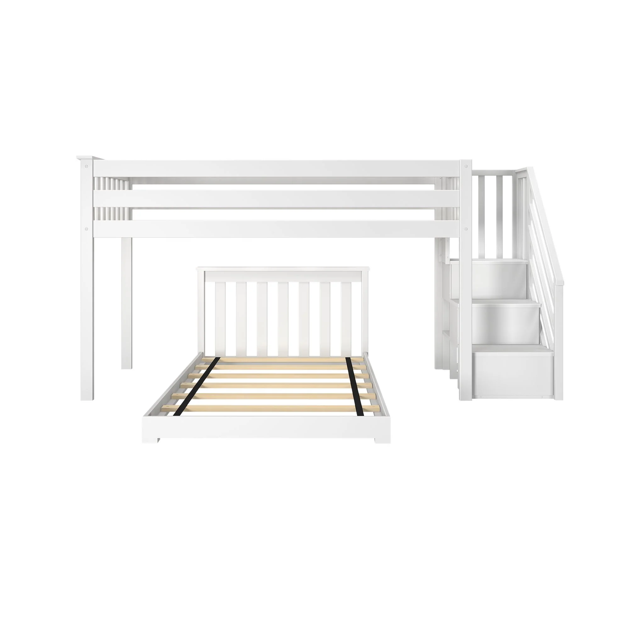 Twin Over Twin L-Shaped Low Bunk Bed With Stairs - Image 4