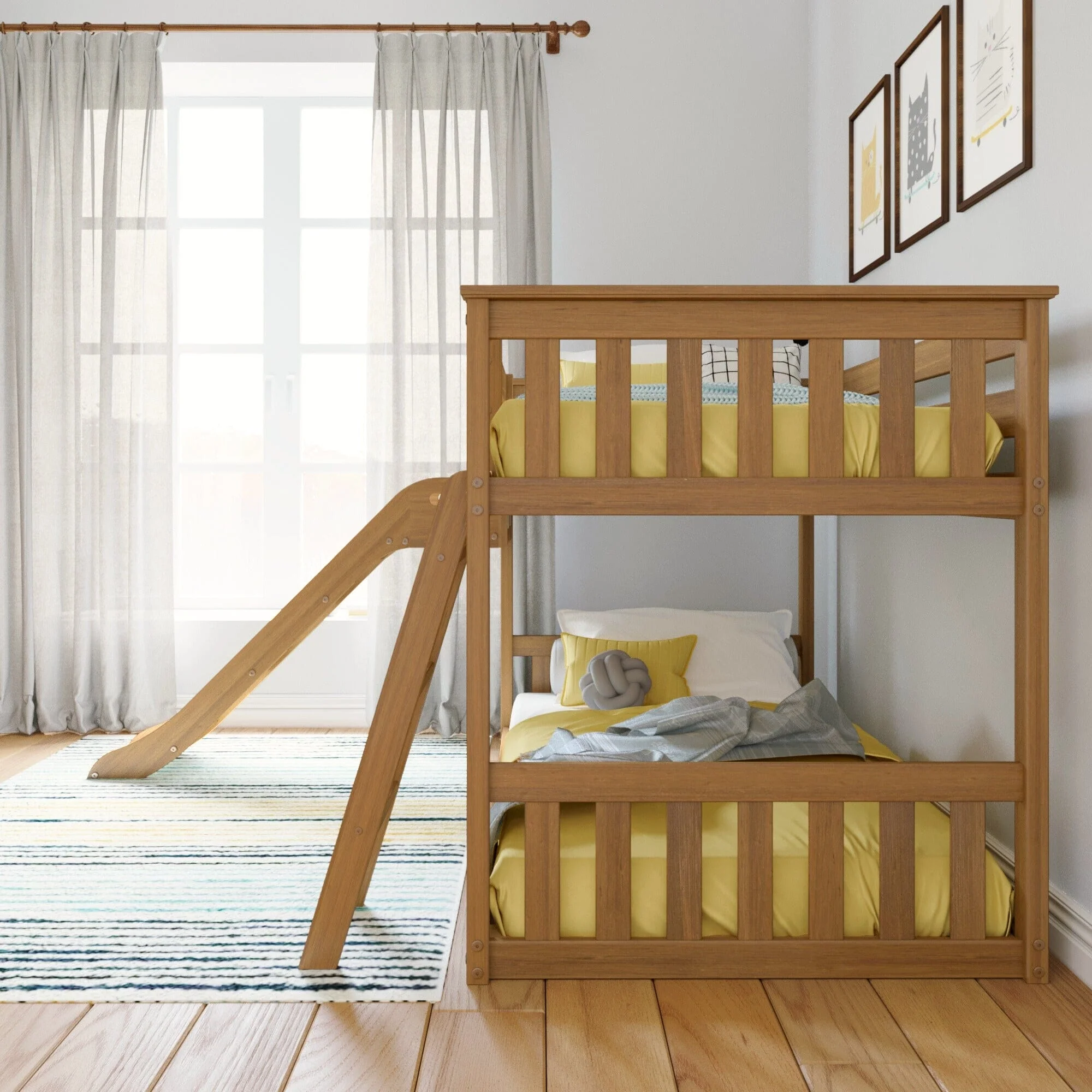 Twin Over Twin Low Bunk Bed With Slide - Image 19