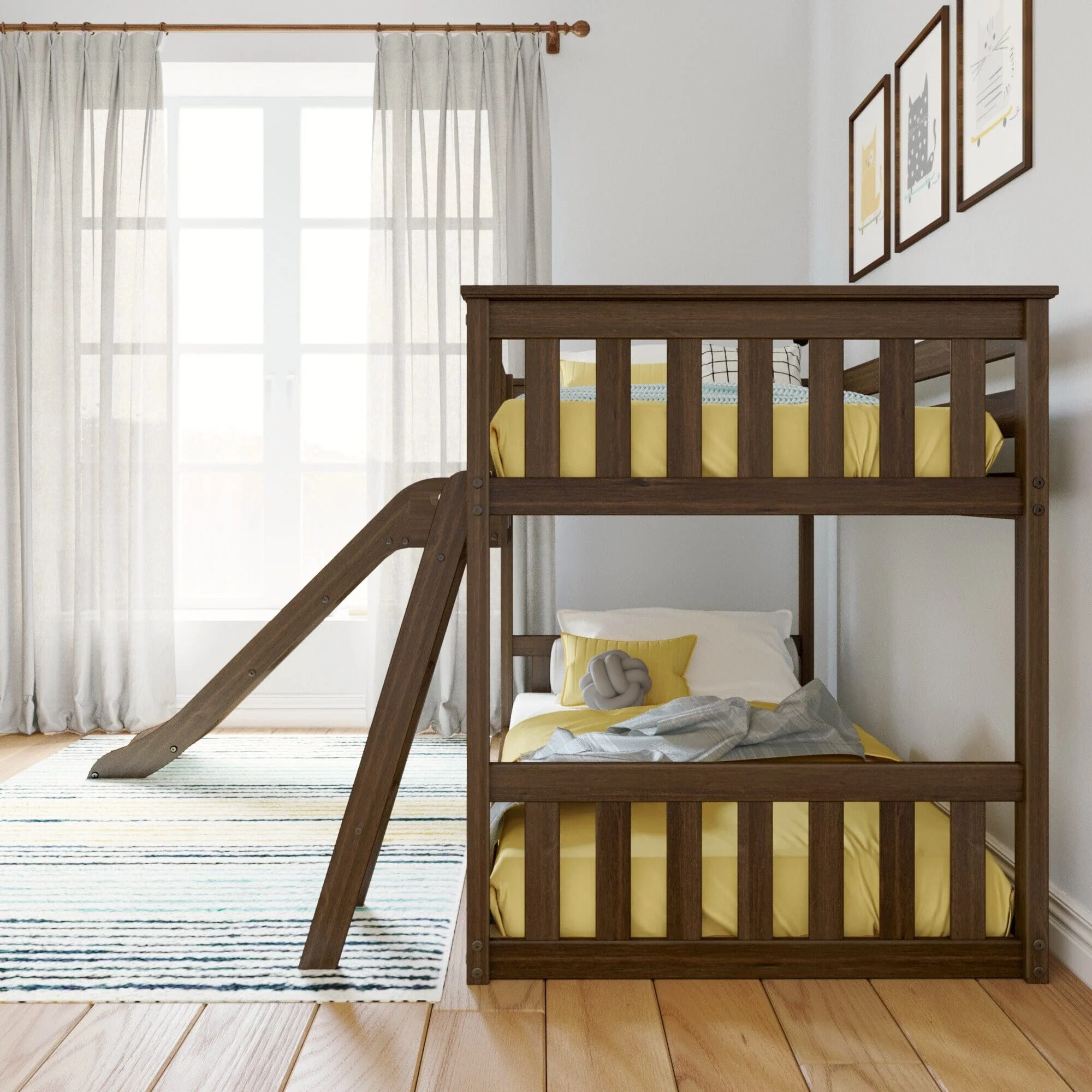 Twin Over Twin Low Bunk Bed With Slide - Image 20