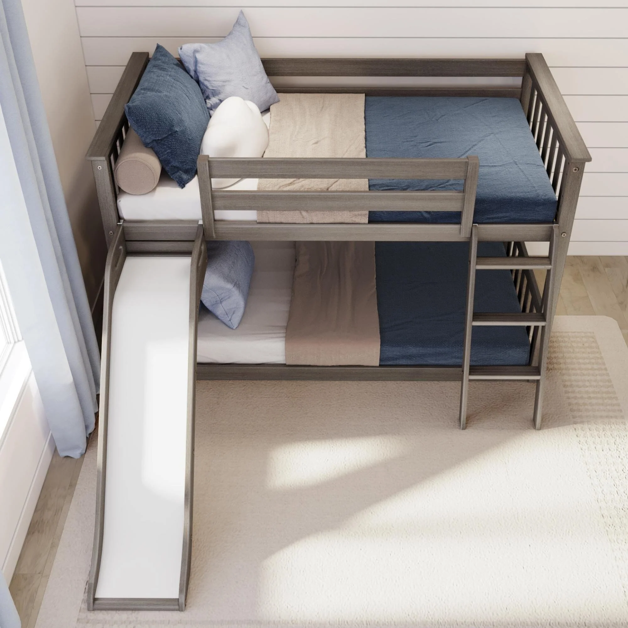 Twin Over Twin Low Bunk Bed With Slide - Image 22