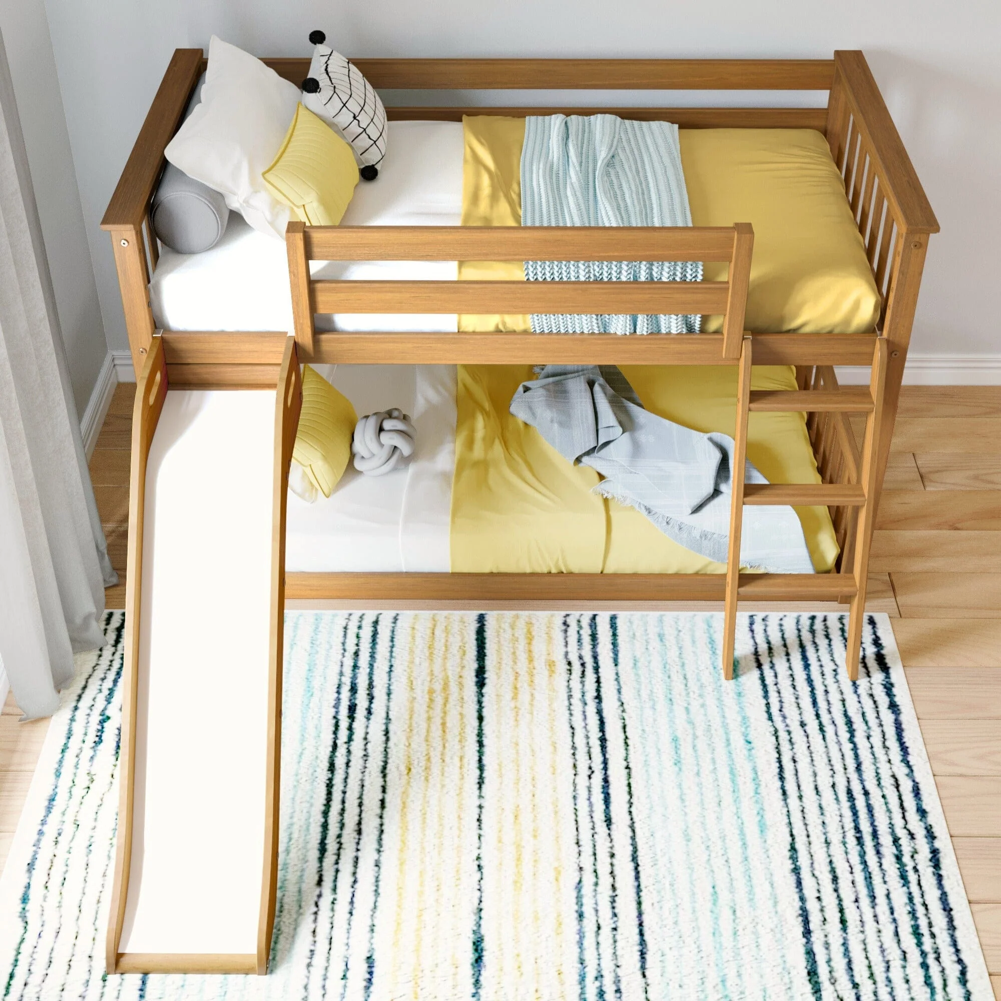 Twin Over Twin Low Bunk Bed With Slide - Image 23