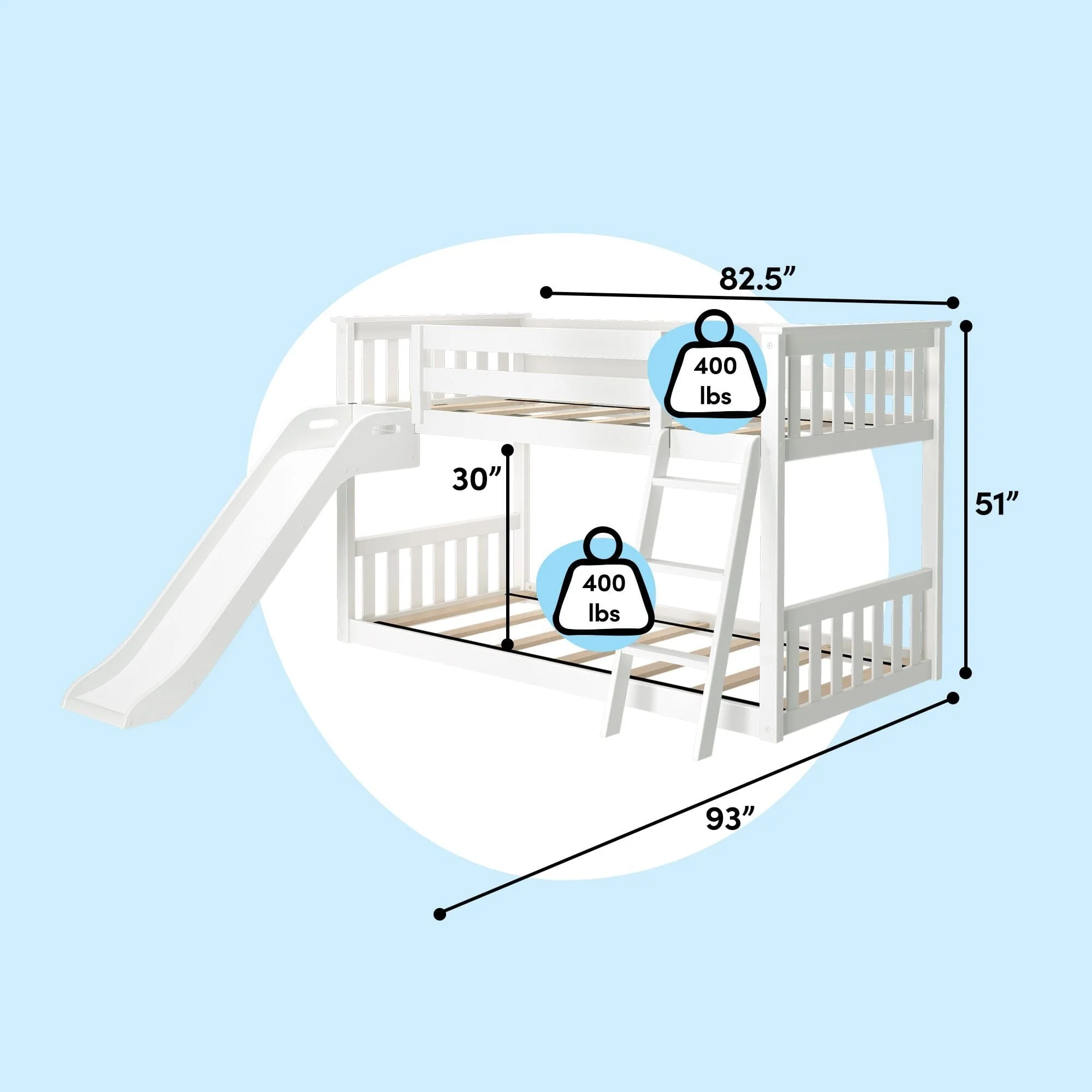 Twin Over Twin Low Bunk Bed With Slide - Image 35