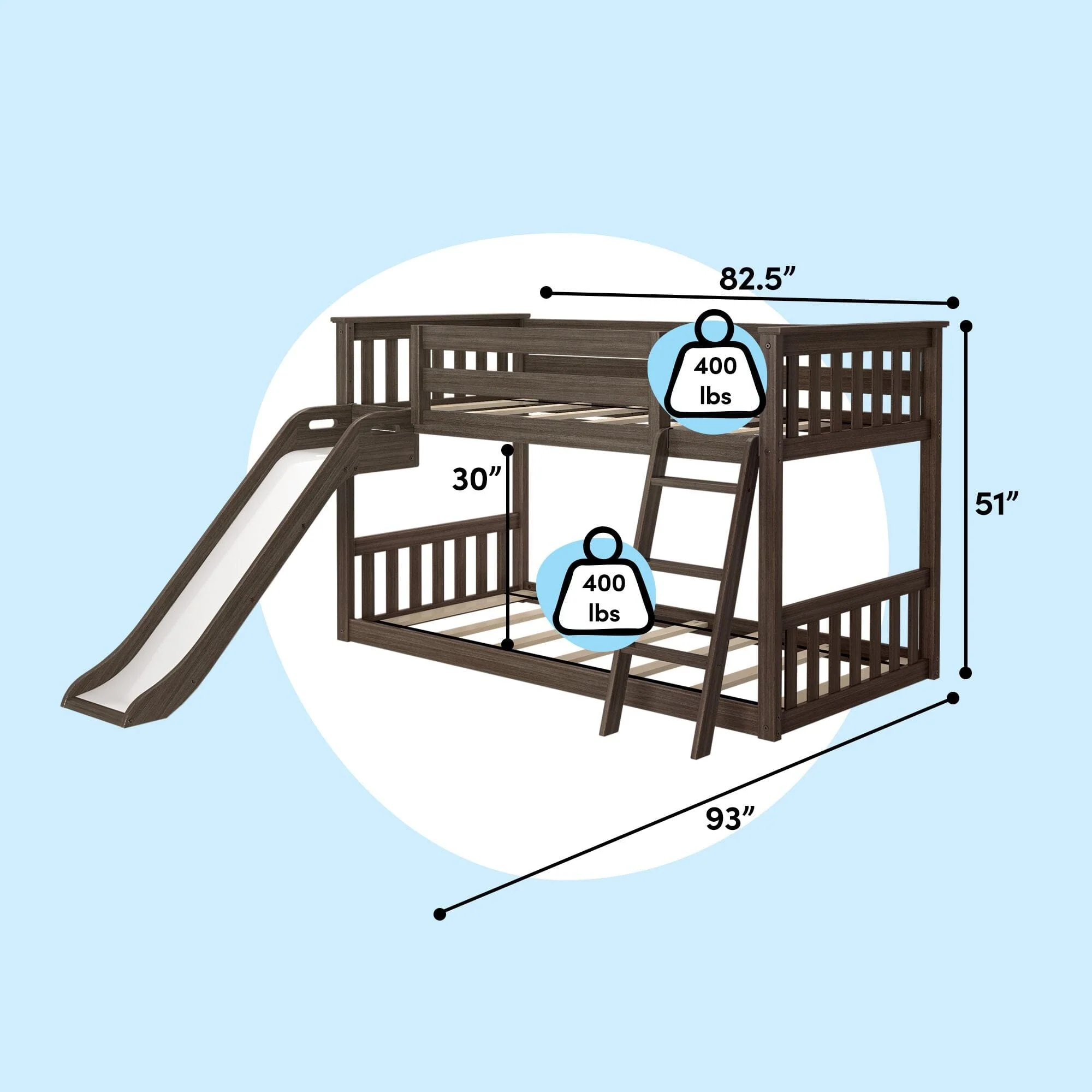 Twin Over Twin Low Bunk Bed With Slide - Image 36