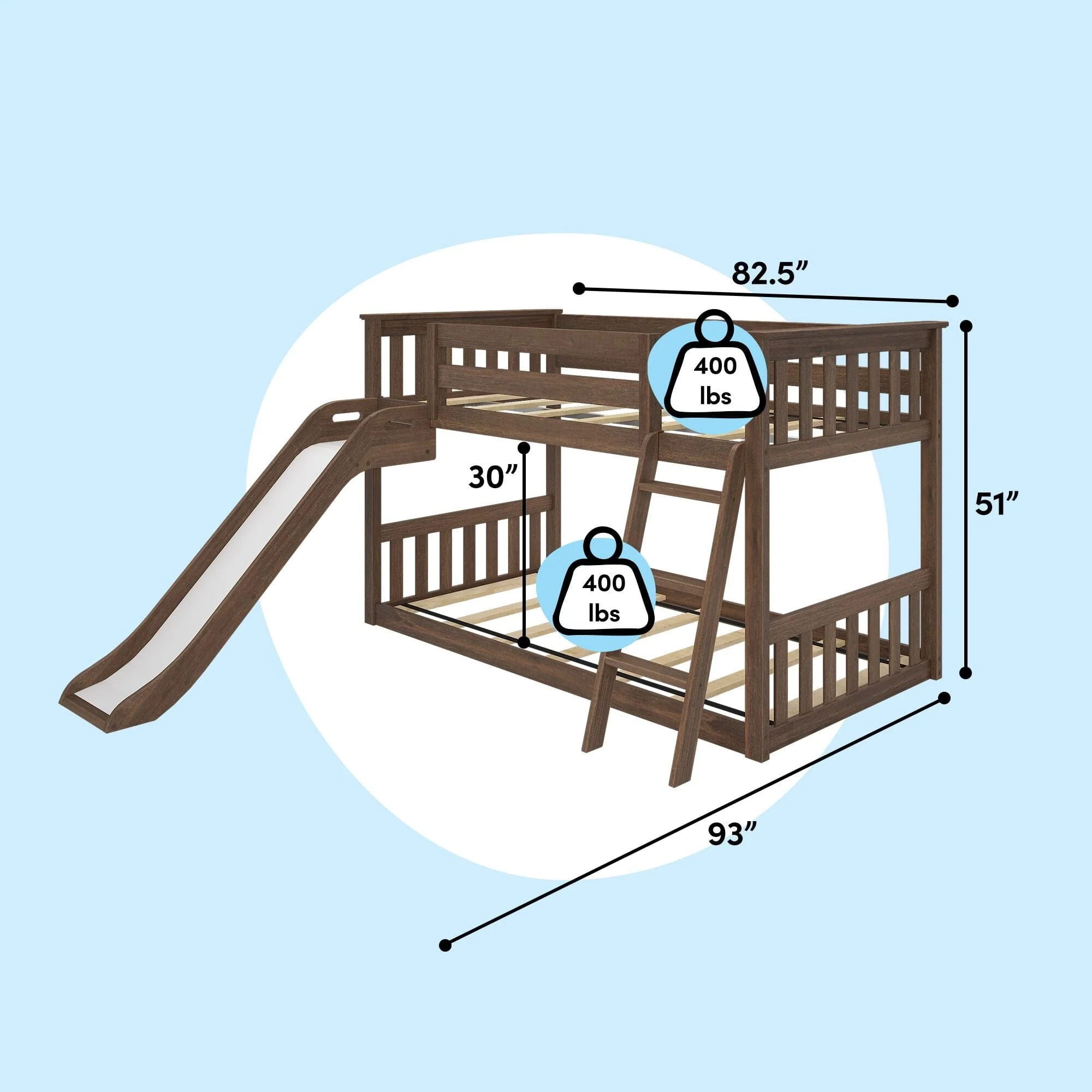 Twin Over Twin Low Bunk Bed With Slide - Image 38