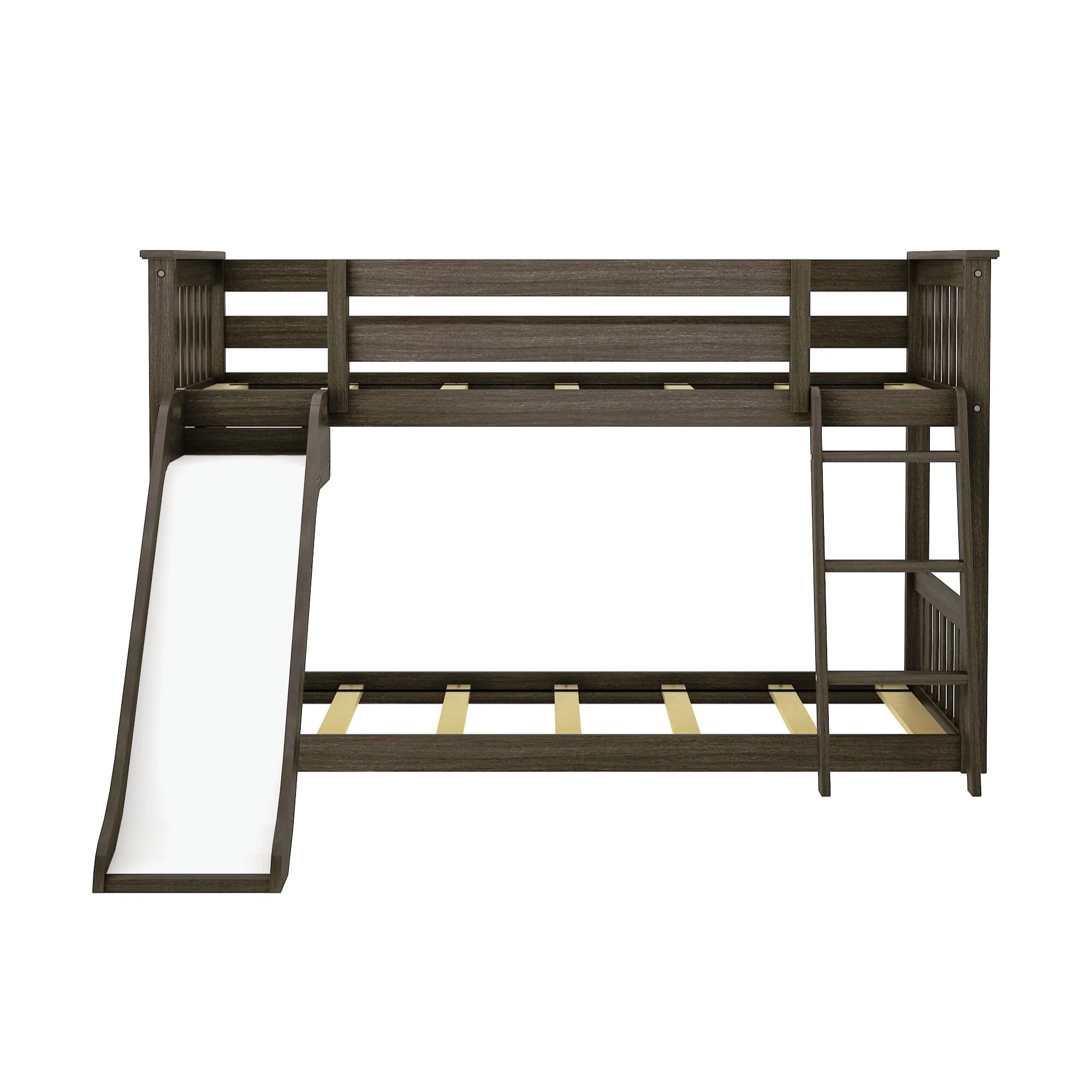 Twin Over Twin Low Bunk Bed with Slide & Black & White Farmhouse Curtain - Image 7