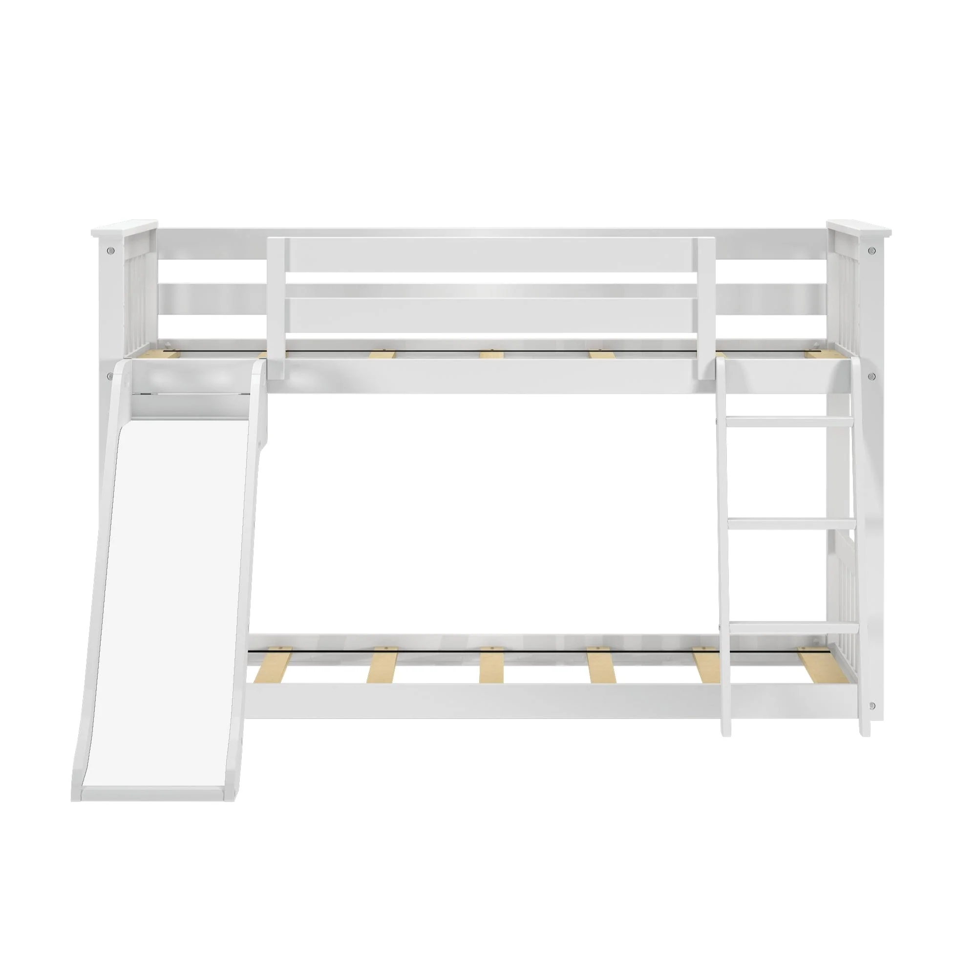 Twin Over Twin Low Bunk Bed with Slide & Firetruck Curtain - Image 8
