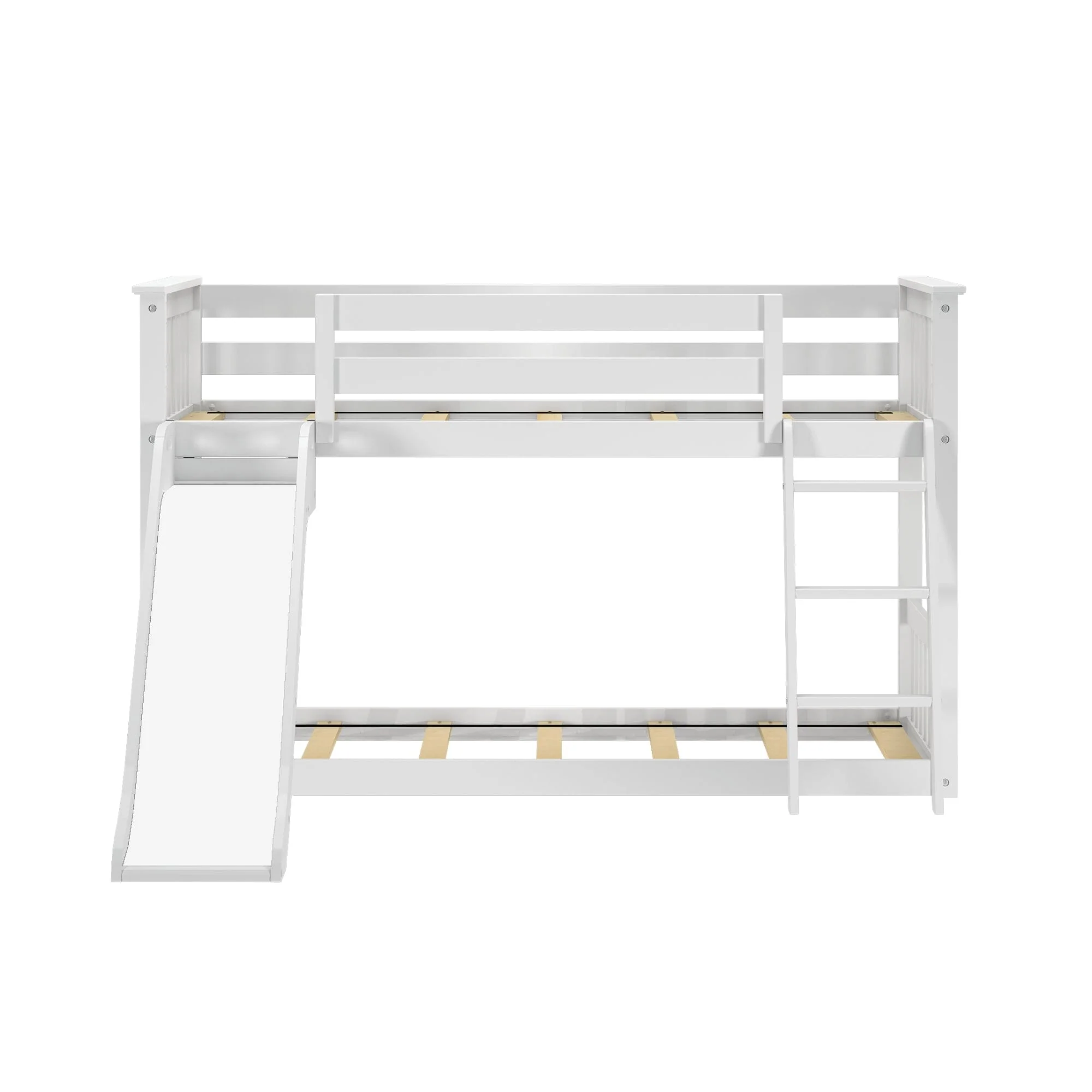 Twin Over Twin Low Bunk Bed with Slide & Pink & White Farmhouse Curtain - Image 7