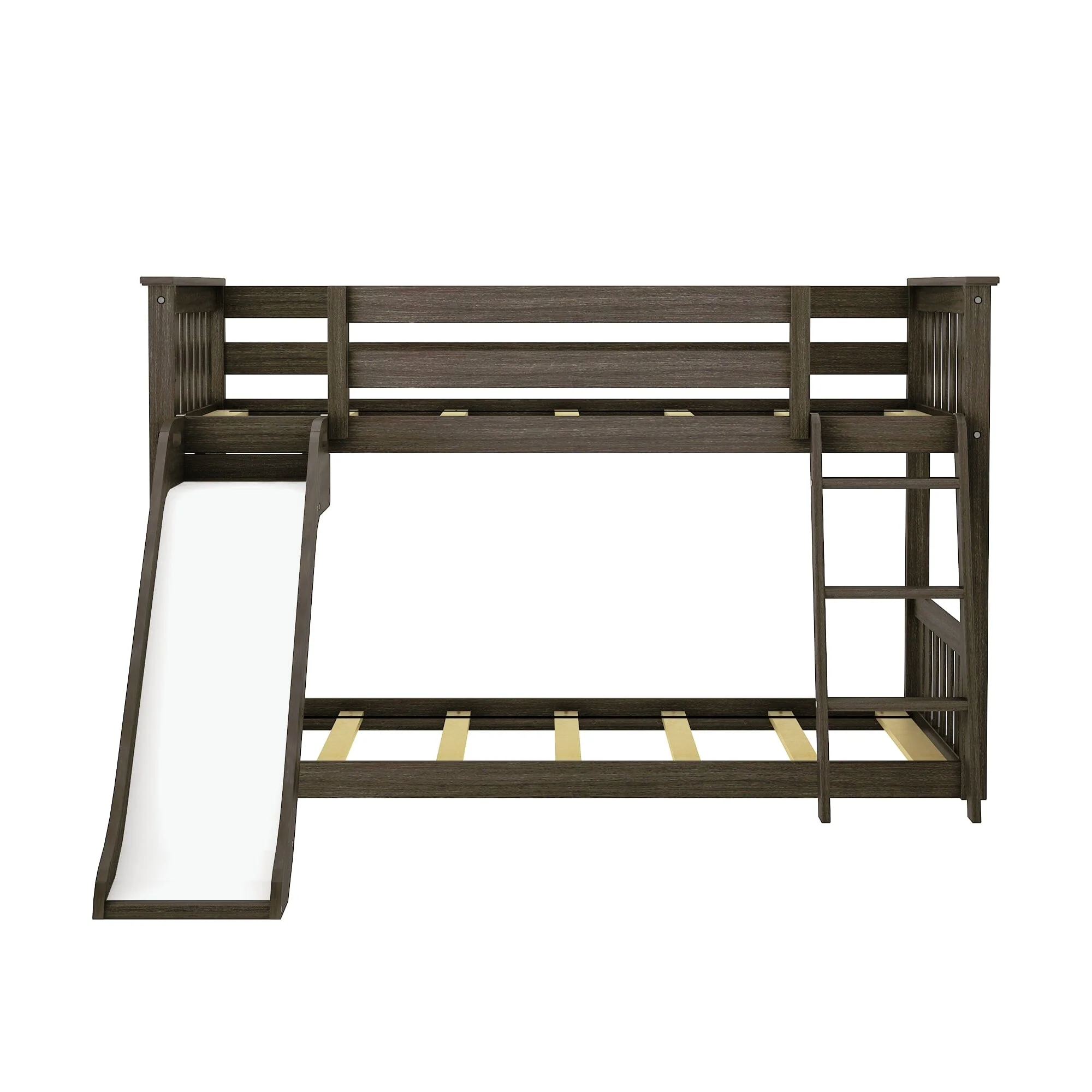 Twin Over Twin Low Bunk Bed with Slide & Pink & White Farmhouse Curtain - Image 8