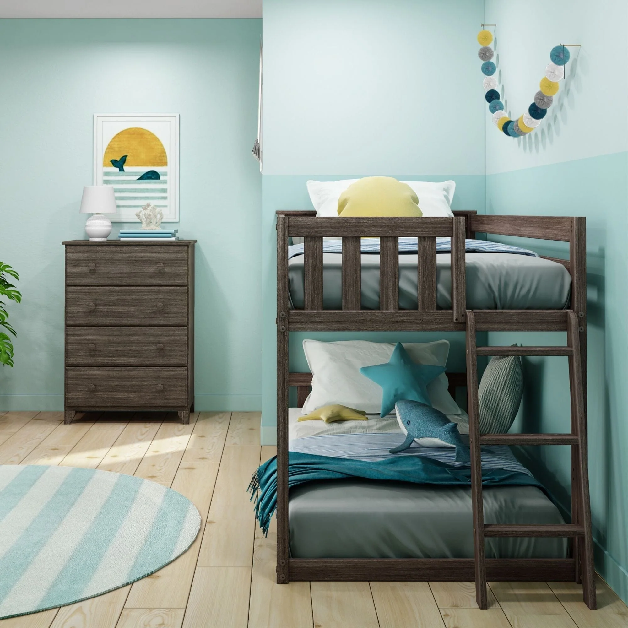Twin Over Twin Low Bunk Bed With Ladder On End - Image 22