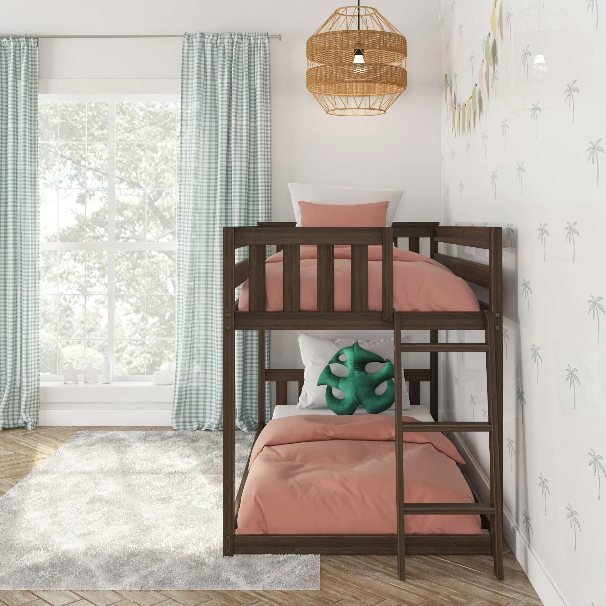 Twin Over Twin Low Bunk Bed With Ladder On End - Image 29