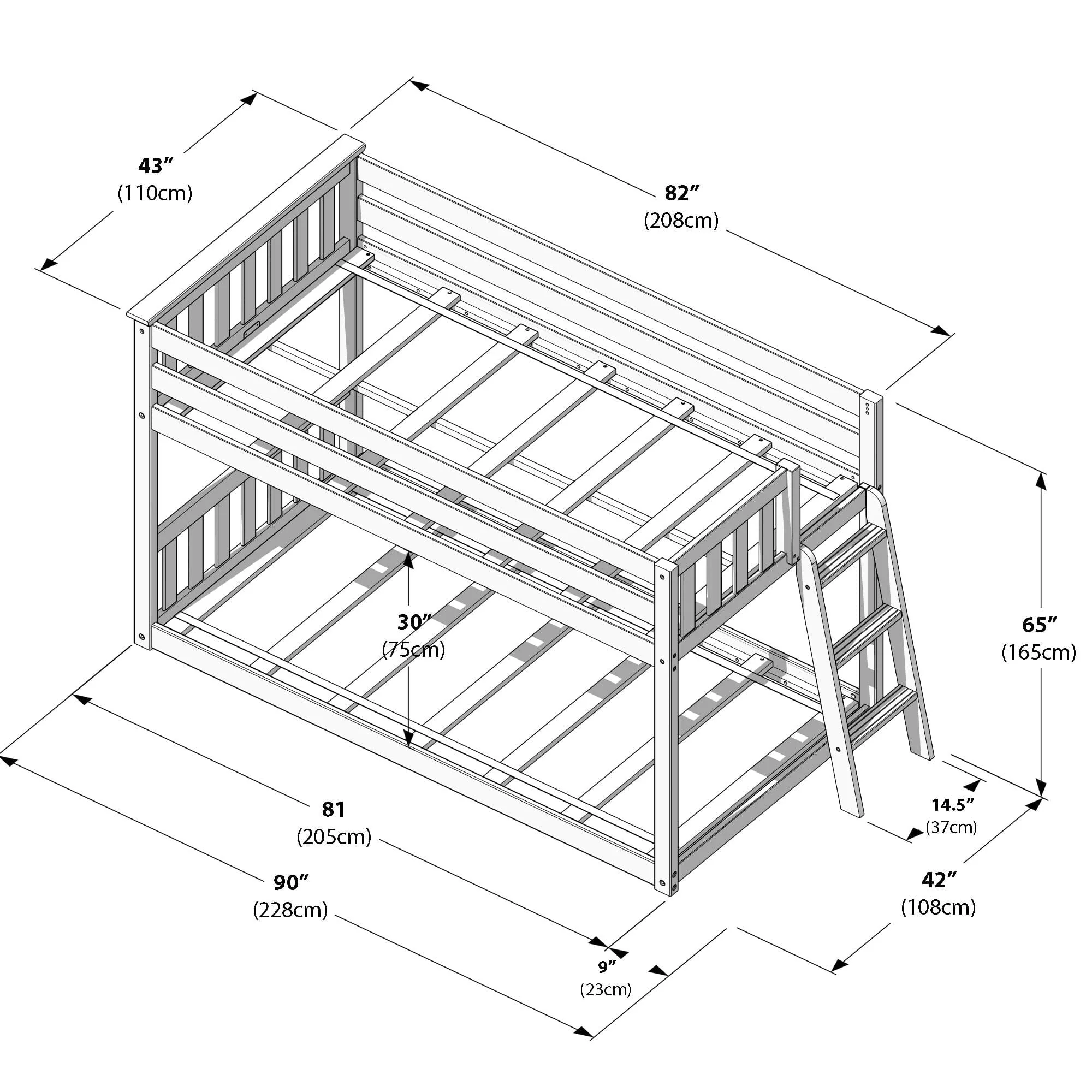 Twin Over Twin Low Bunk Bed With Ladder On End - Image 44
