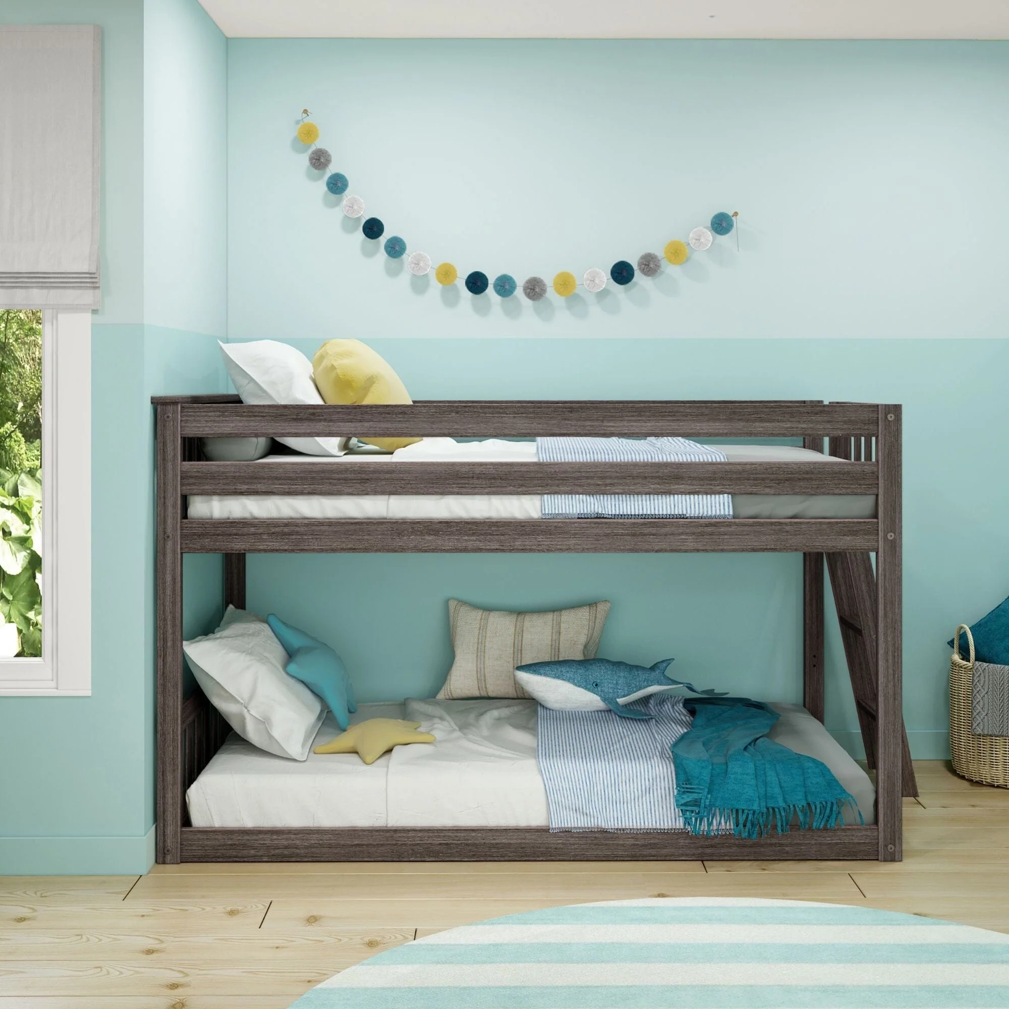 Twin Over Twin Low Bunk Bed With Ladder On End - Image 7