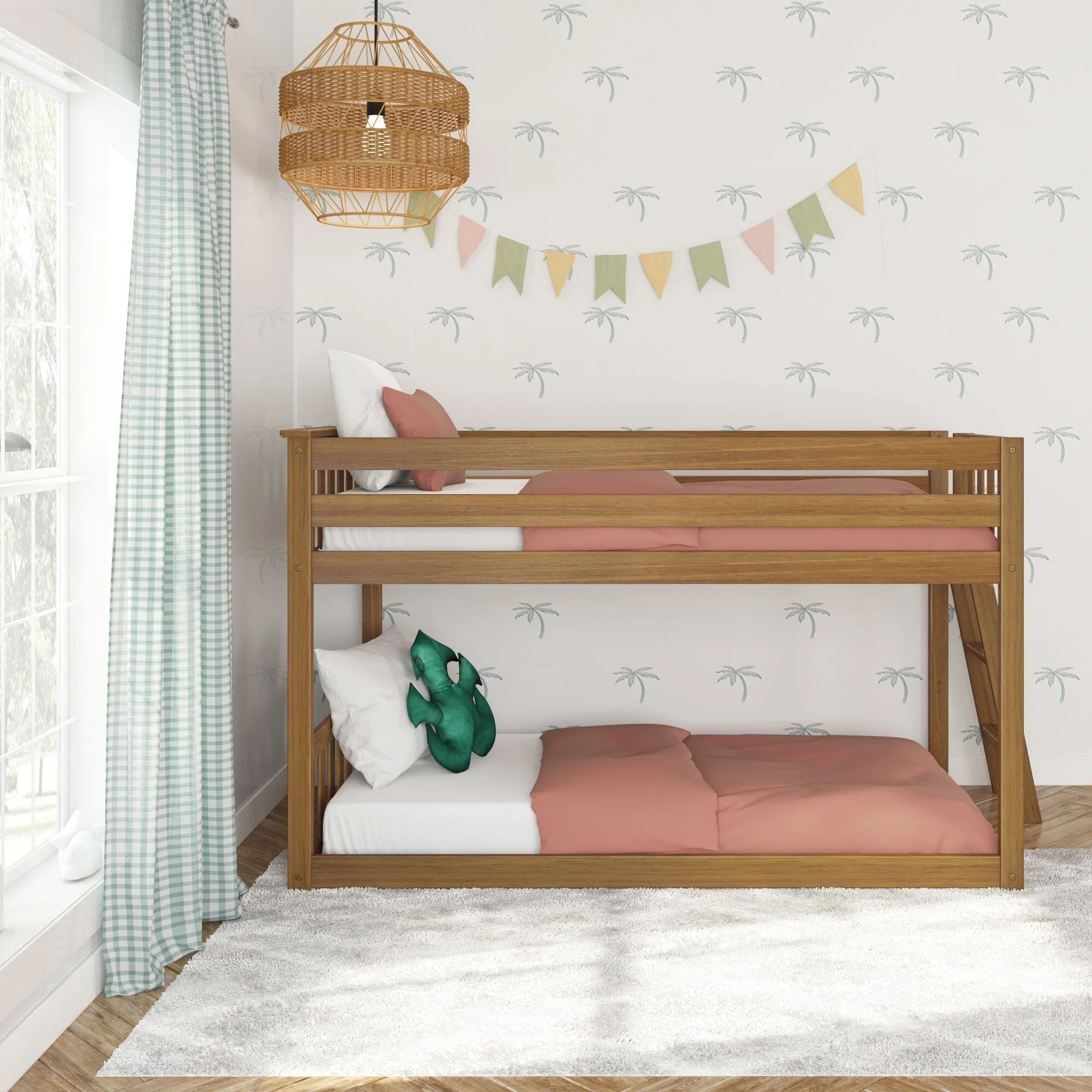 Twin Over Twin Low Bunk Bed With Ladder On End - Image 9