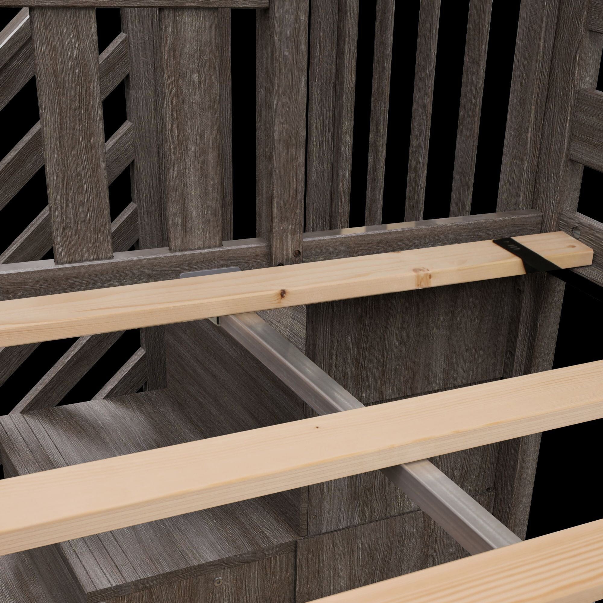 Twin Over Twin Low Bunk Bed With Staircase & Curtains - Image 44