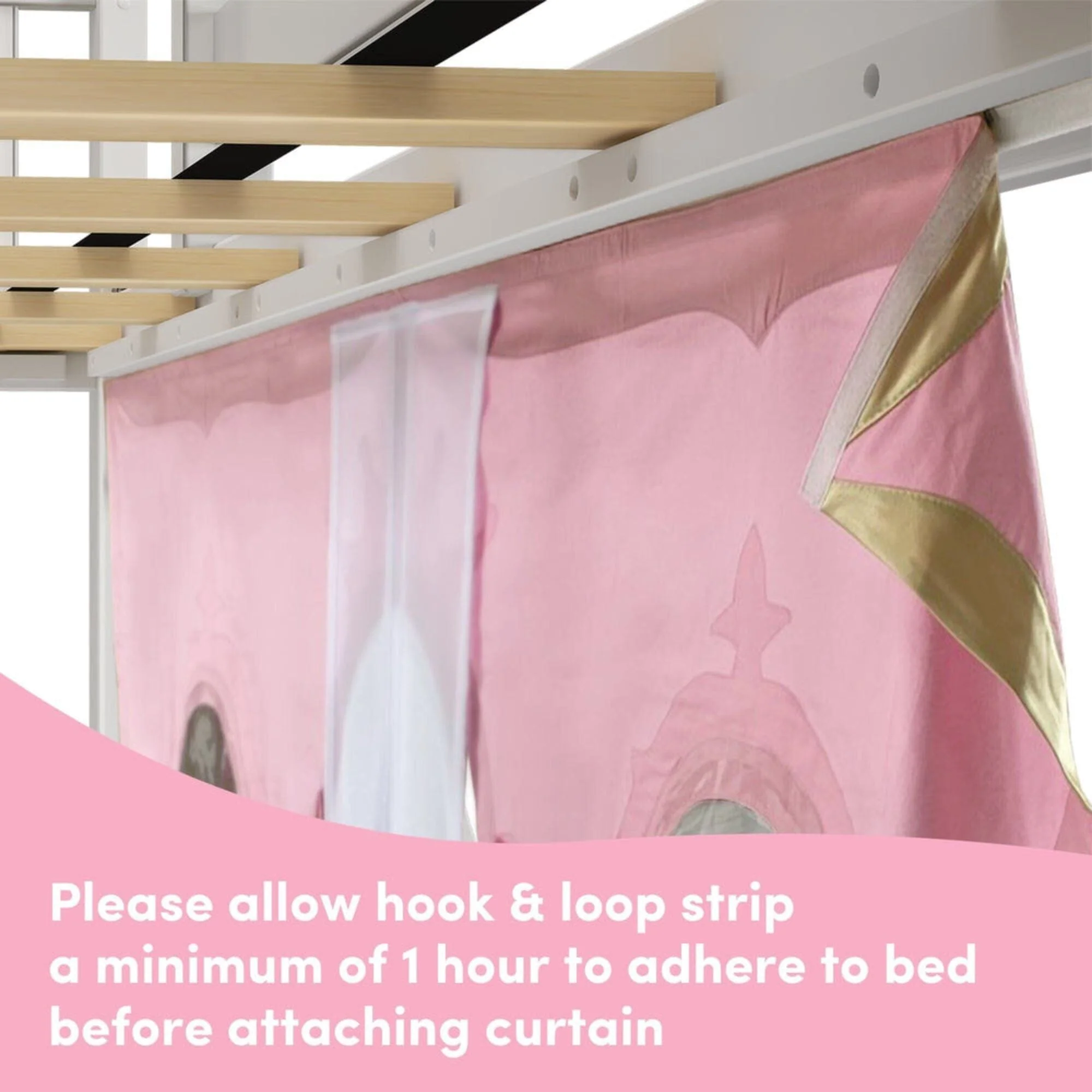 Twin Over Twin Low Bunk Bed with Stairs, Slide, & Princess Curtain - Image 10