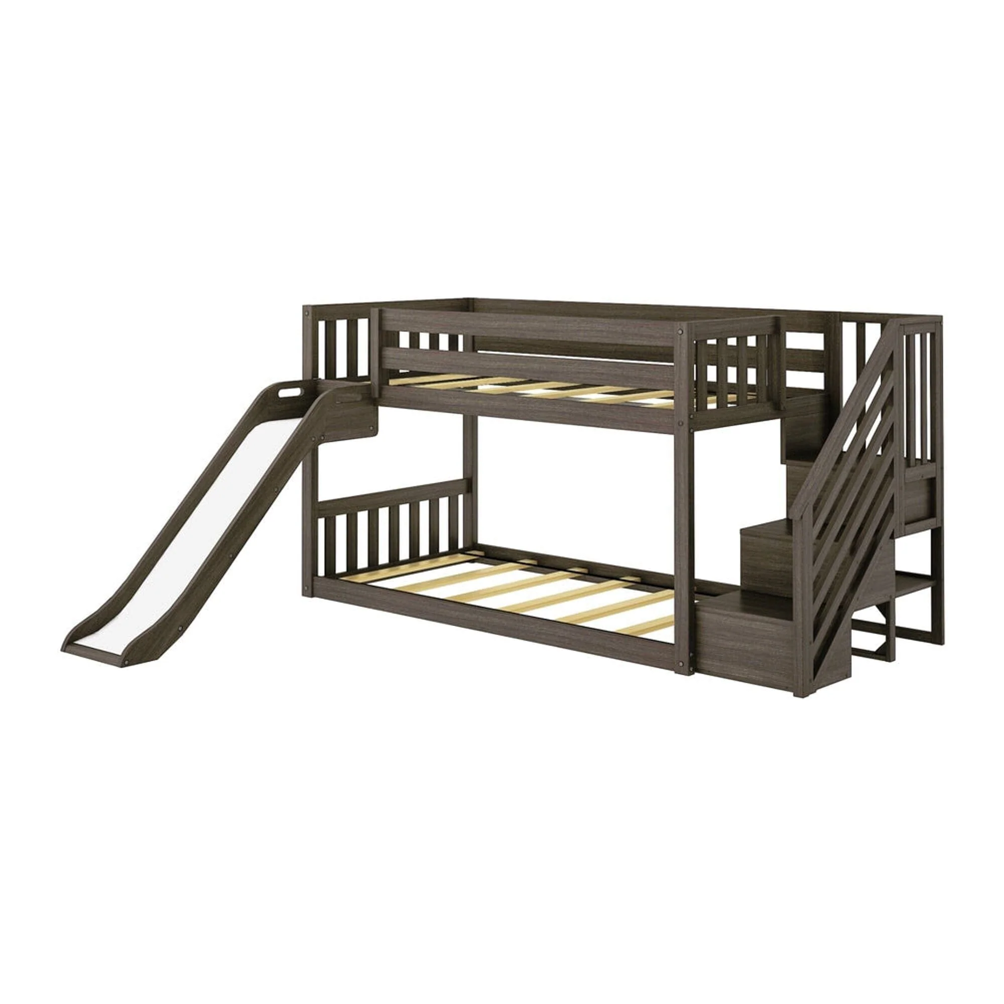 Twin Over Twin Low Bunk Bed with Stairs, Slide, & Princess Curtain - Image 7