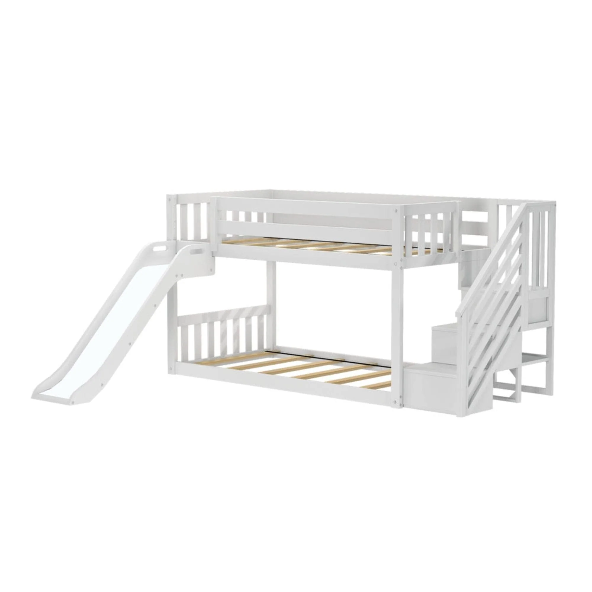 Twin Over Twin Low Bunk Bed with Stairs, Slide, & Princess Curtain - Image 8