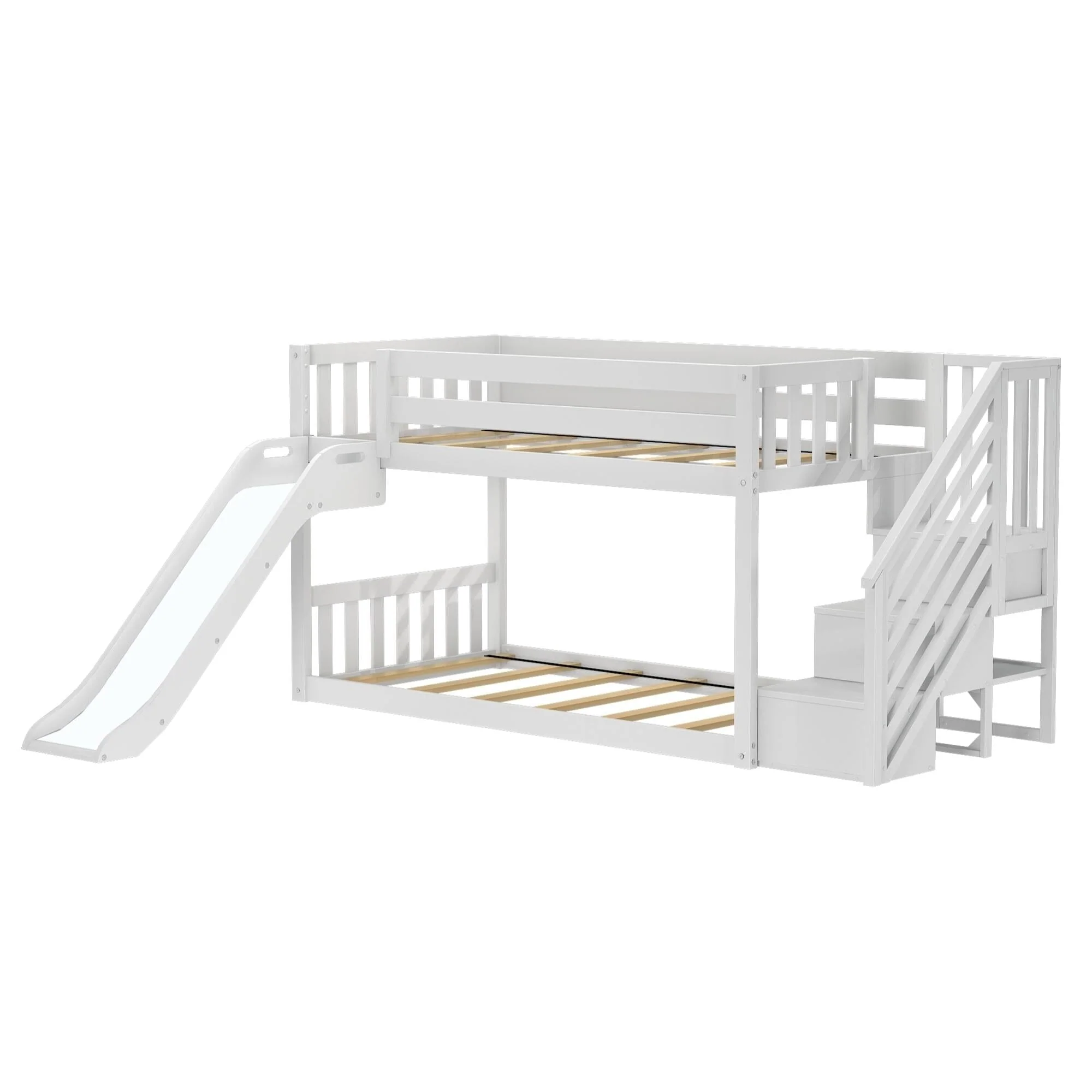 Twin Over Twin Low Bunk Bed With Slide & Stairs - Image 10