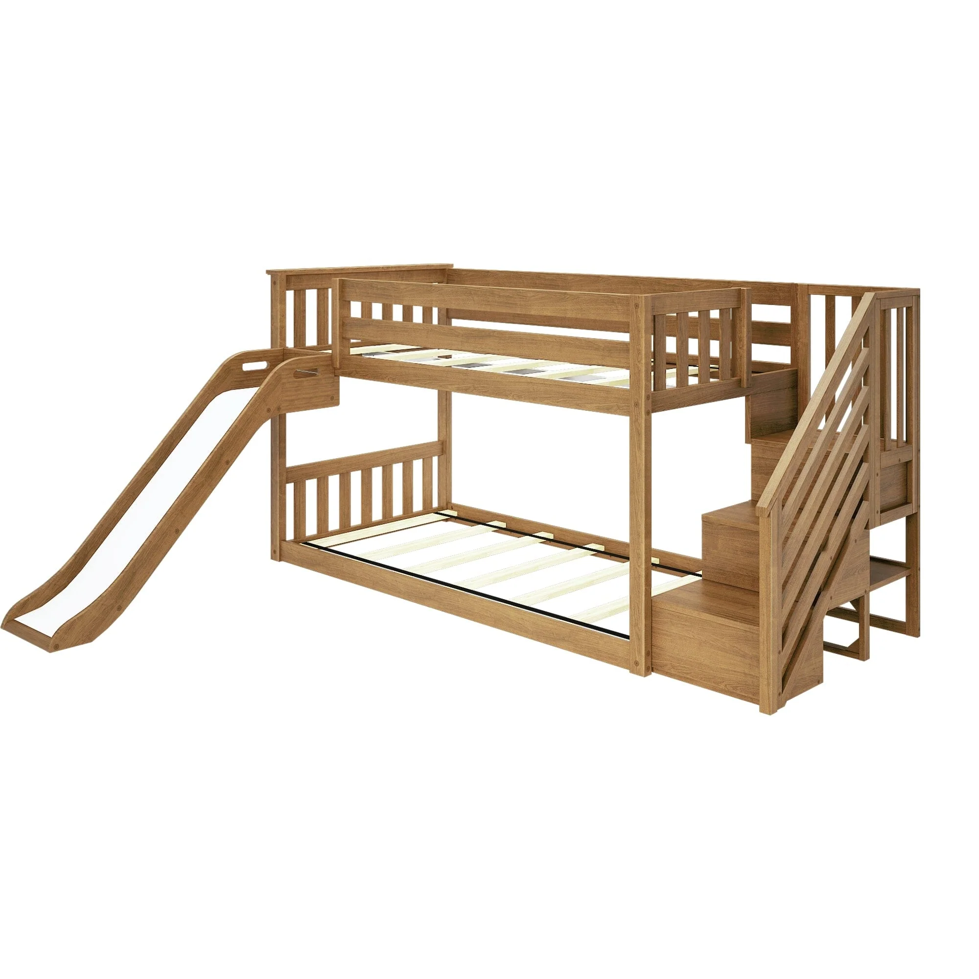 Twin Over Twin Low Bunk Bed With Slide & Stairs - Image 11