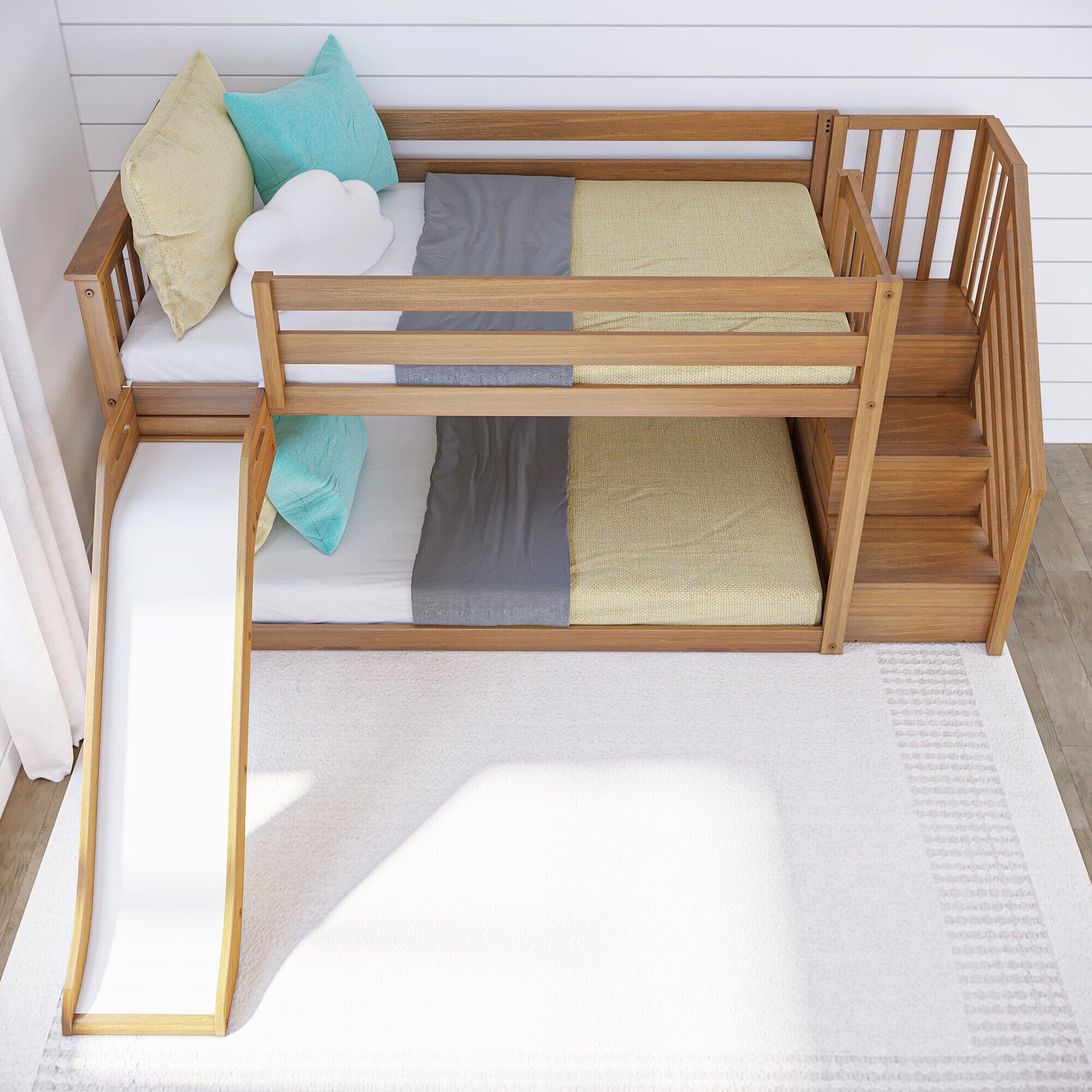 Twin Over Twin Low Bunk Bed With Slide & Stairs - Image 23