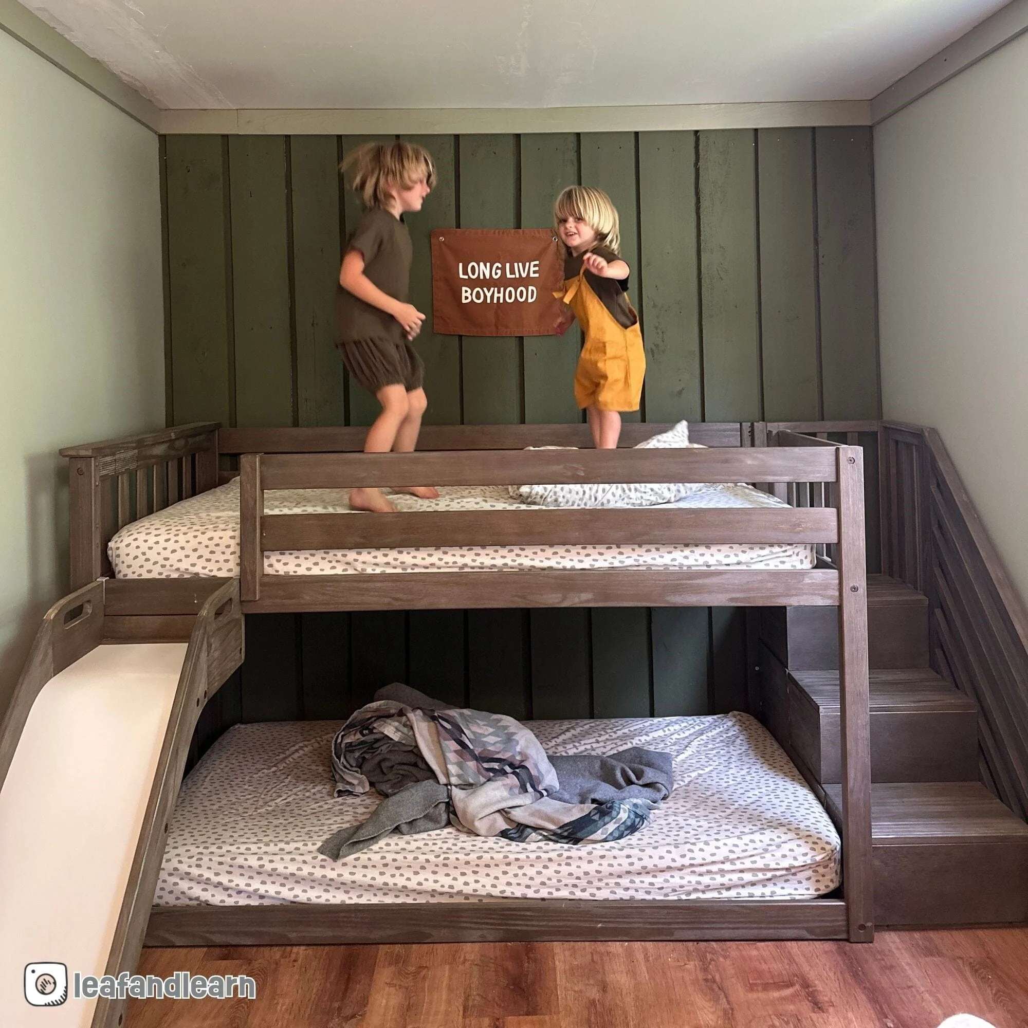 Twin Over Twin Low Bunk Bed With Slide & Stairs - Image 27
