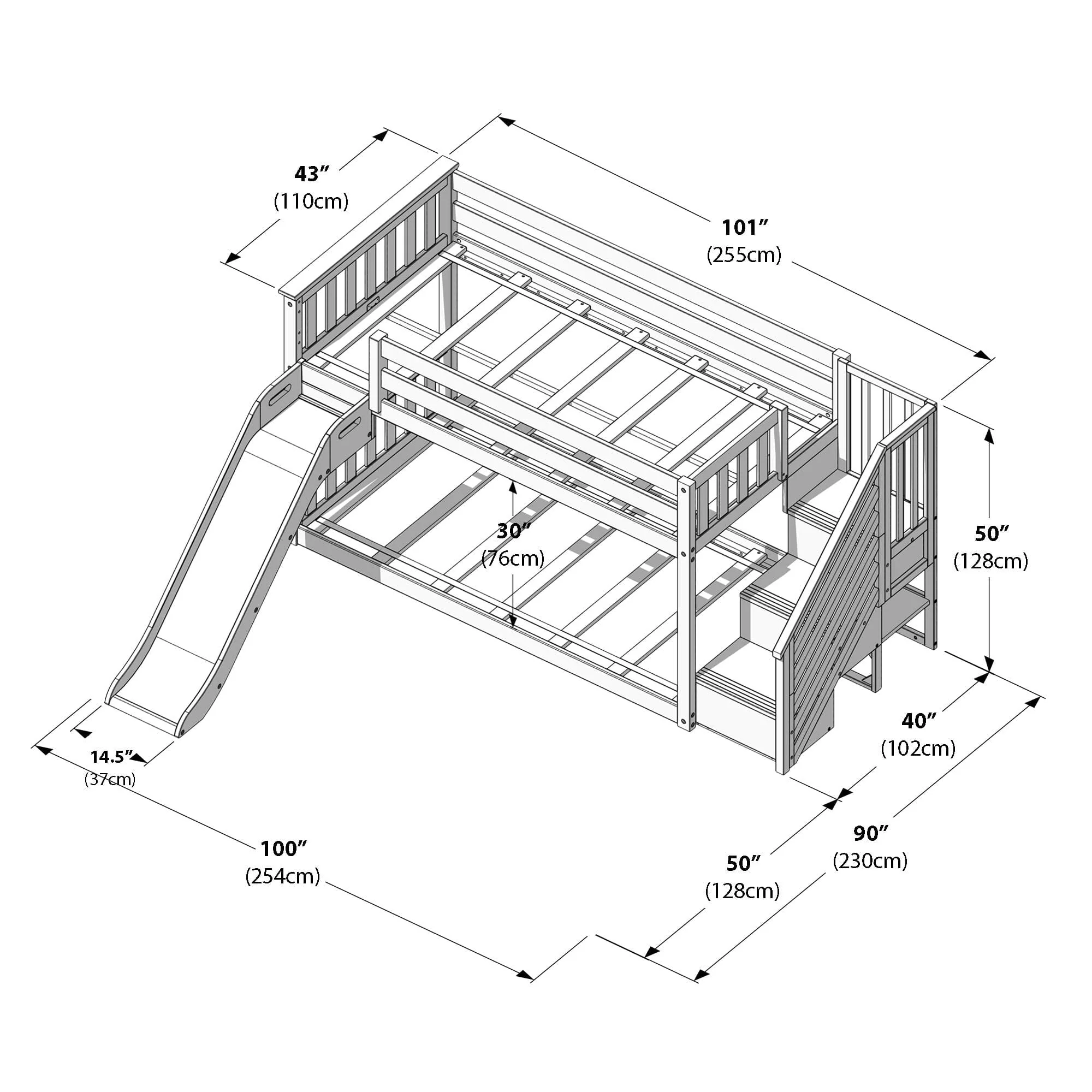 Twin Over Twin Low Bunk Bed With Slide & Stairs - Image 43