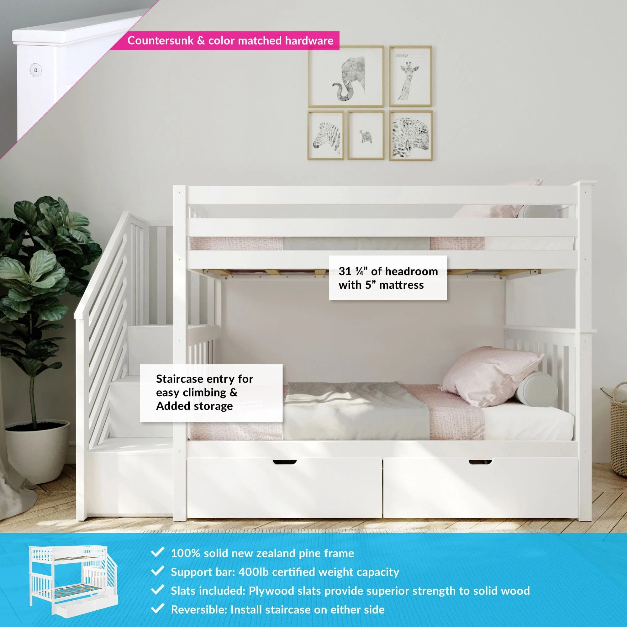 Twin Over Twin Bunk Bed With Stairs & Storage Drawers - Image 5