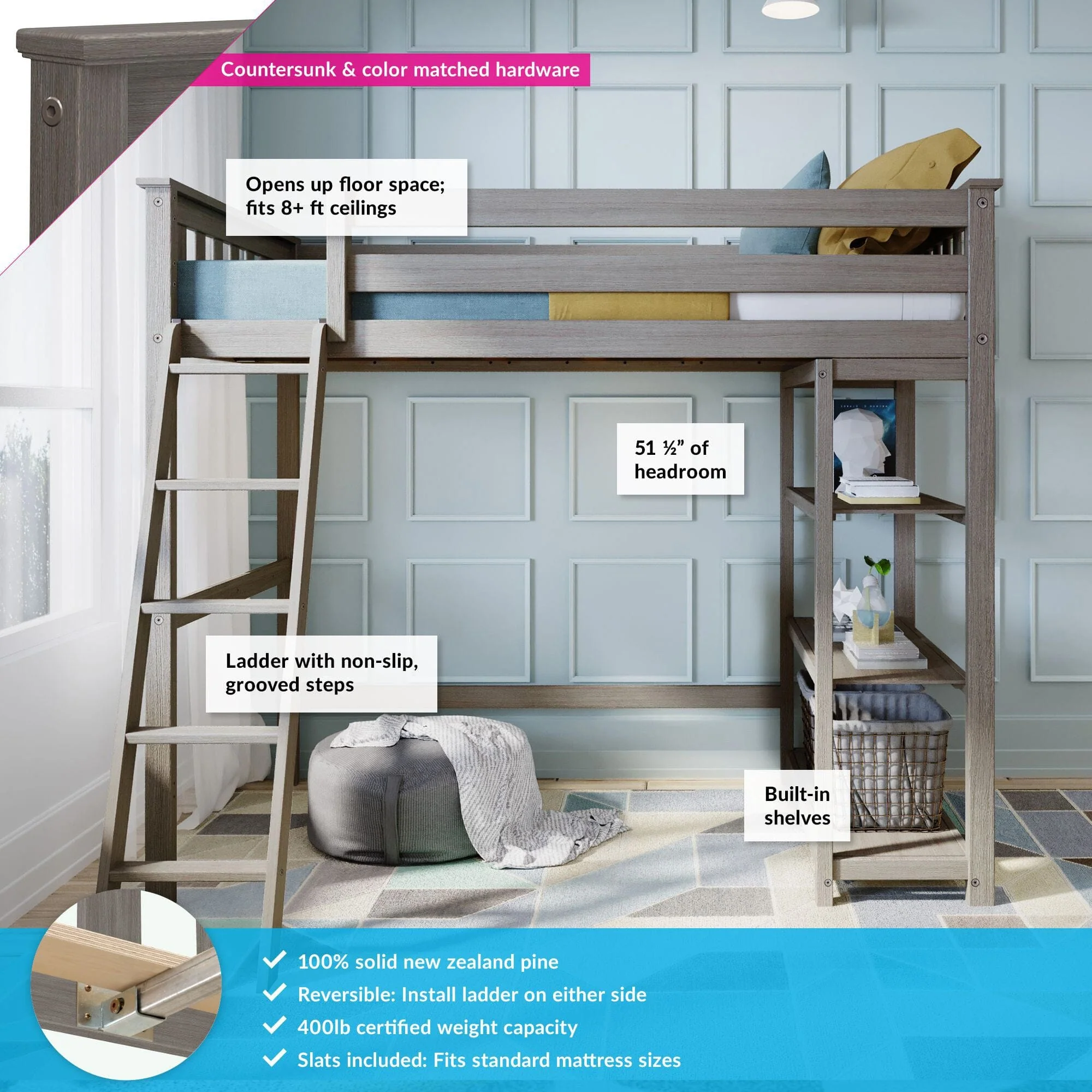 Twin Loft Bed With Bookcase - Image 4