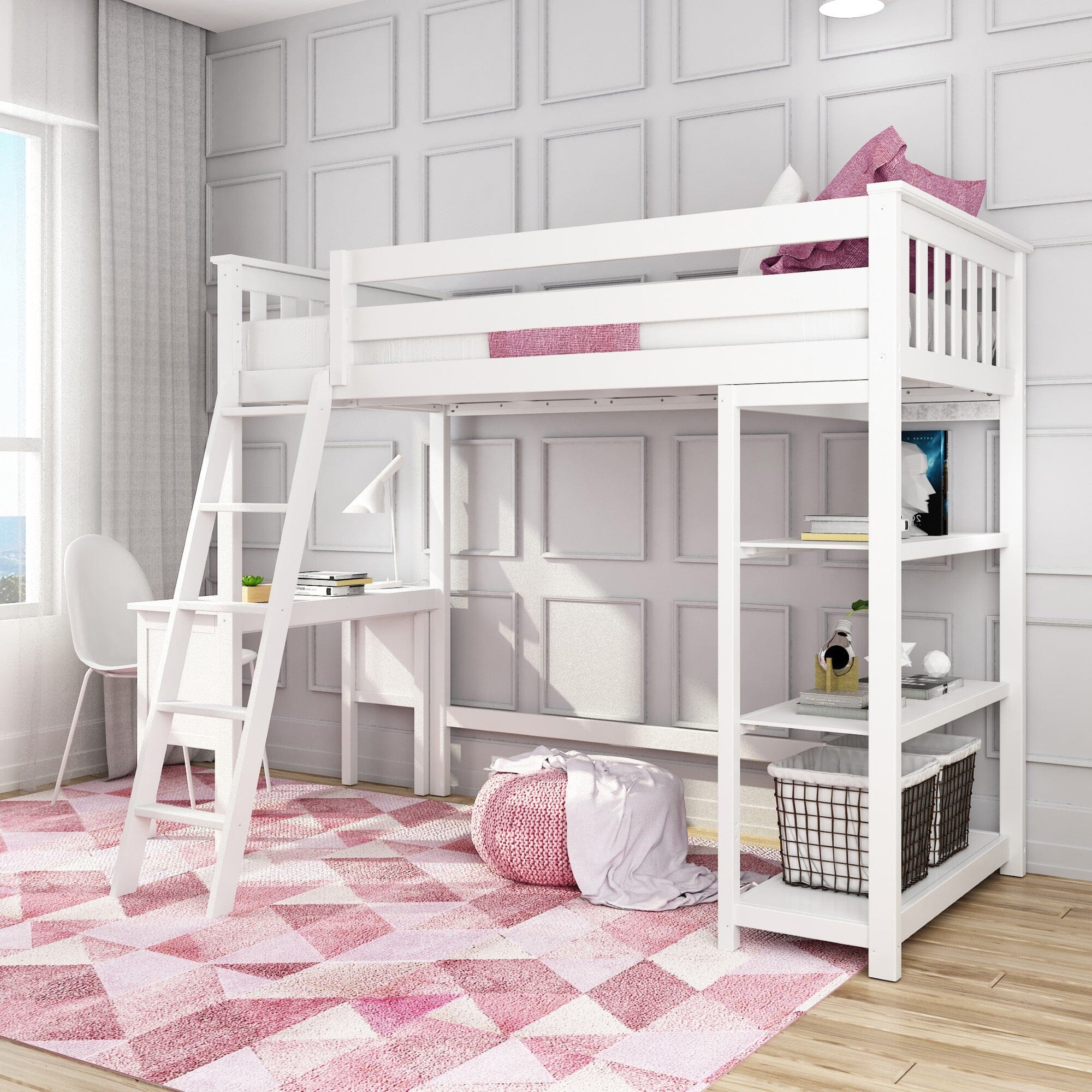Twin Loft Bed With Bookcase & Desk - Image 20