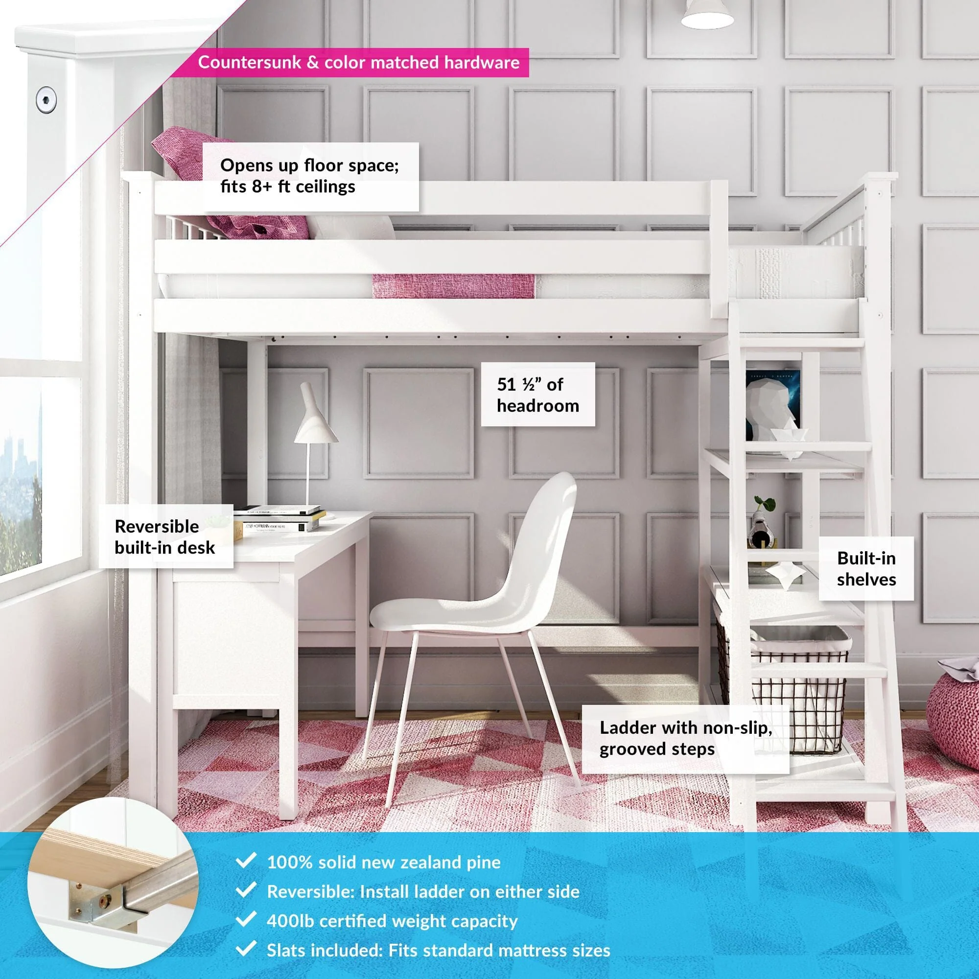 Twin Loft Bed With Bookcase & Desk - Image 4