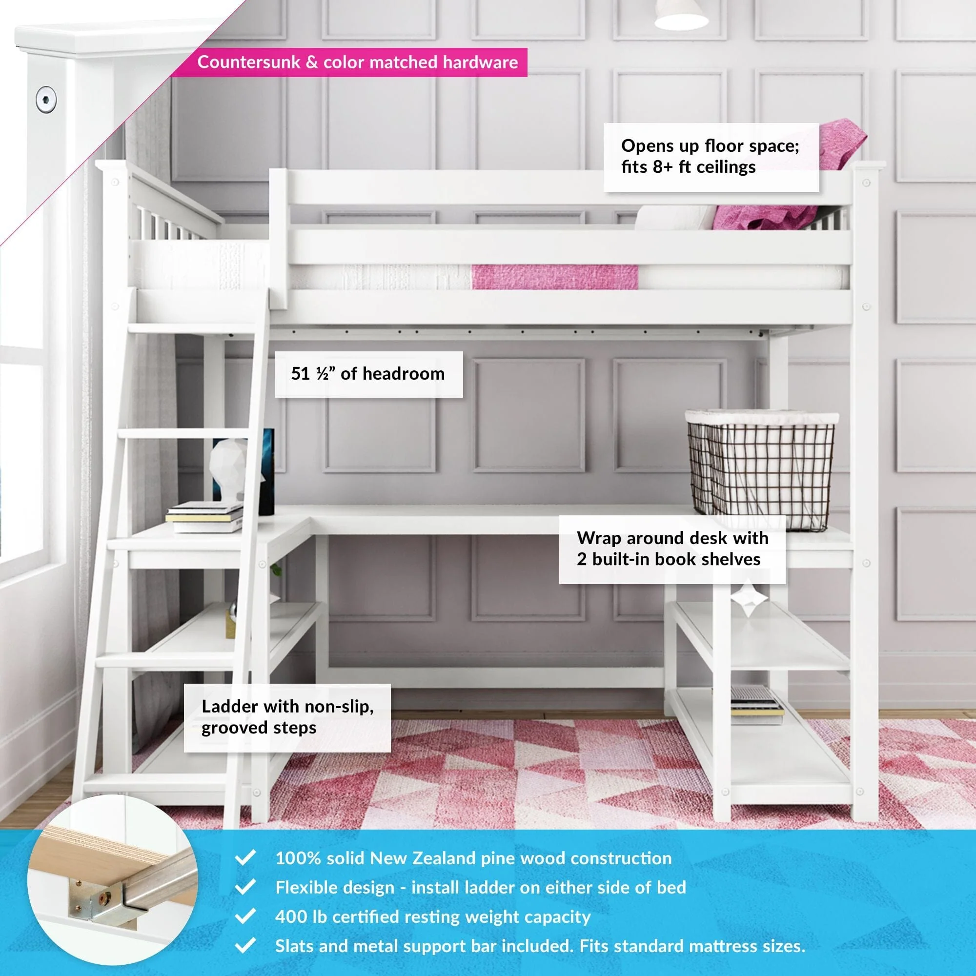 Twin Loft Bed With Wraparound Desk & Shelves - Image 20