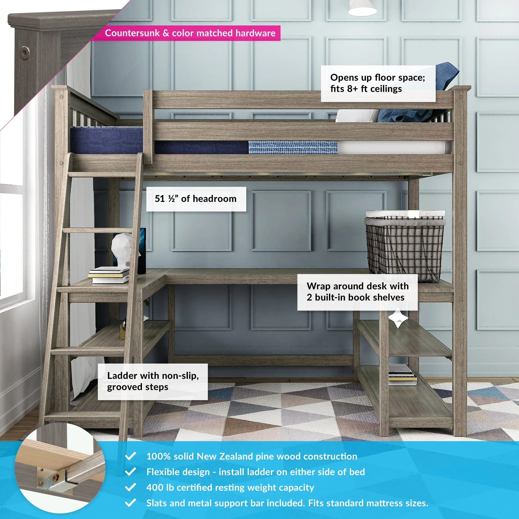 Twin Loft Bed With Wraparound Desk & Shelves - Image 4