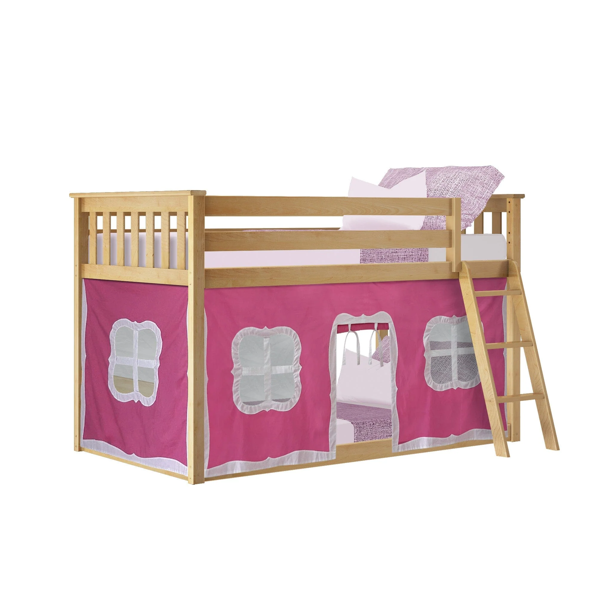 Twin Over Twin Low Bunk Bed With Curtain - Image 33