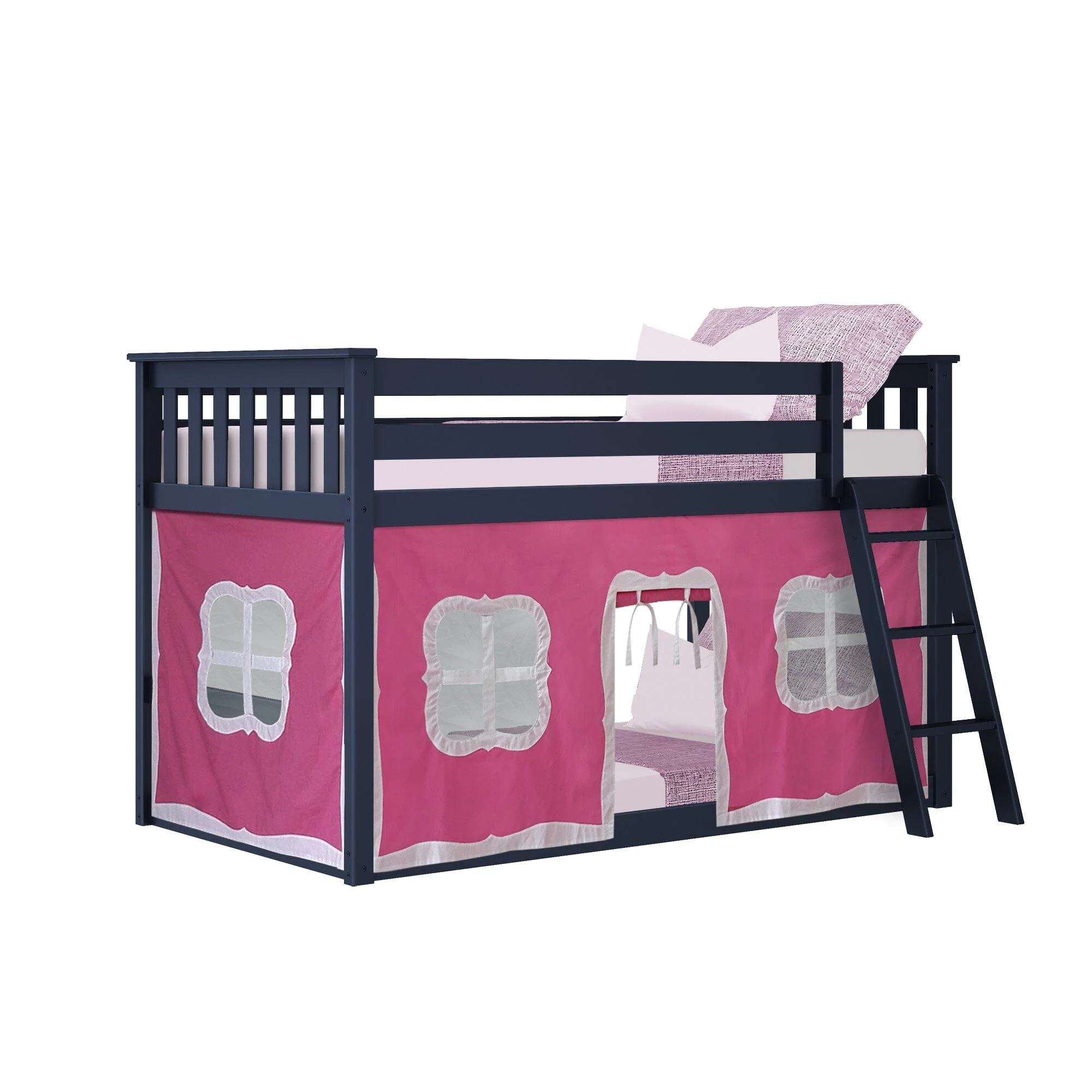 Twin Over Twin Low Bunk Bed With Curtain - Image 35