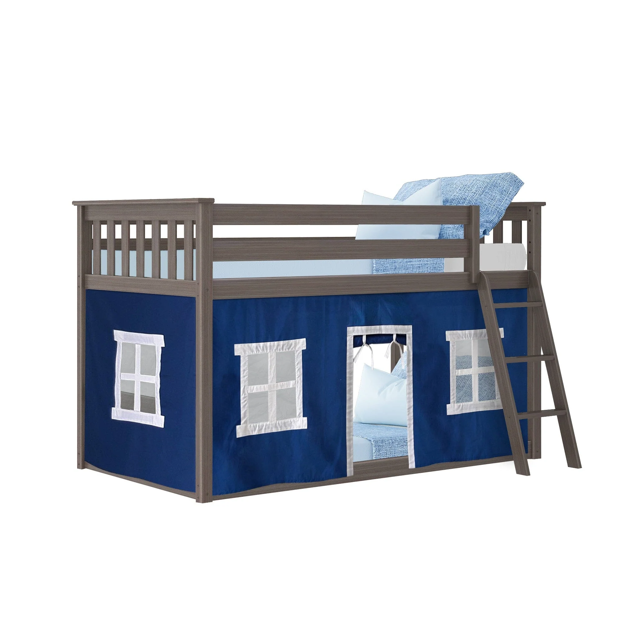 Twin Over Twin Low Bunk Bed With Curtain - Image 36