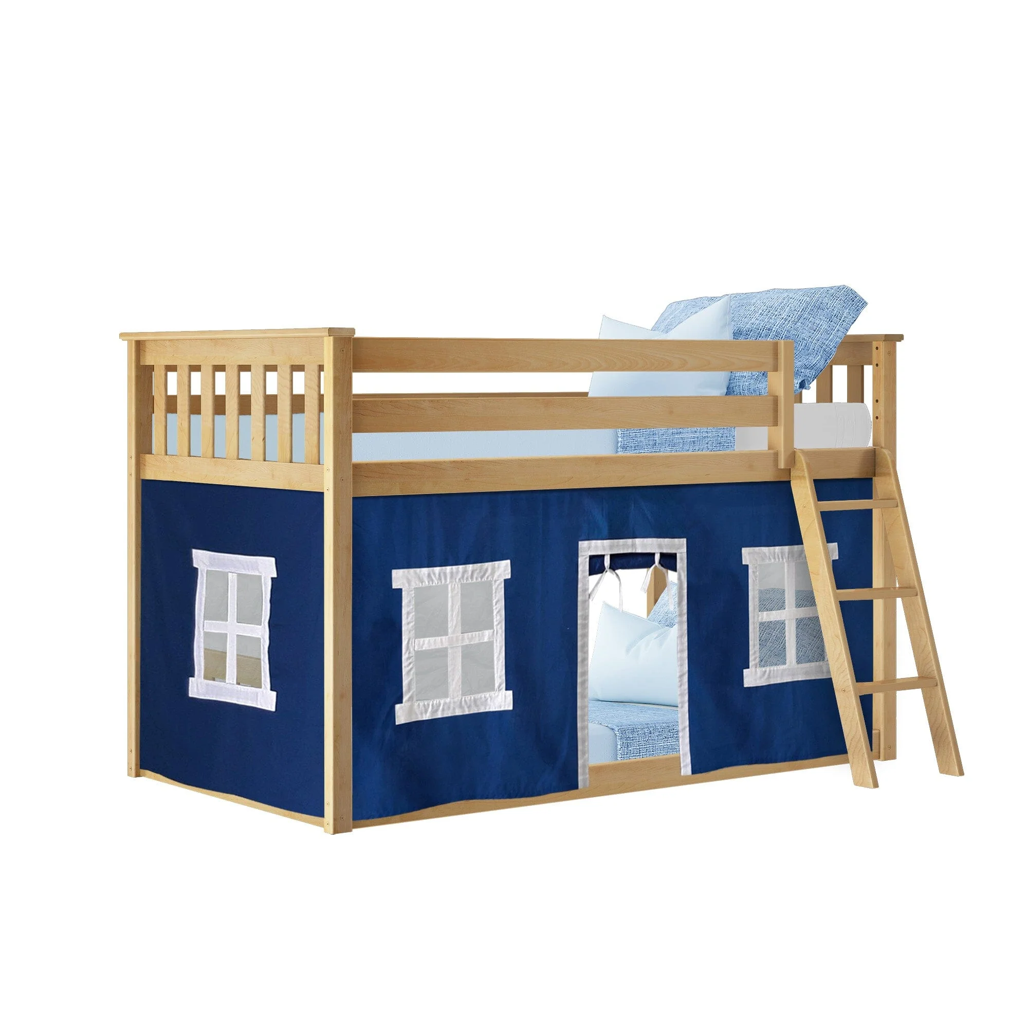 Twin Over Twin Low Bunk Bed With Curtain - Image 37