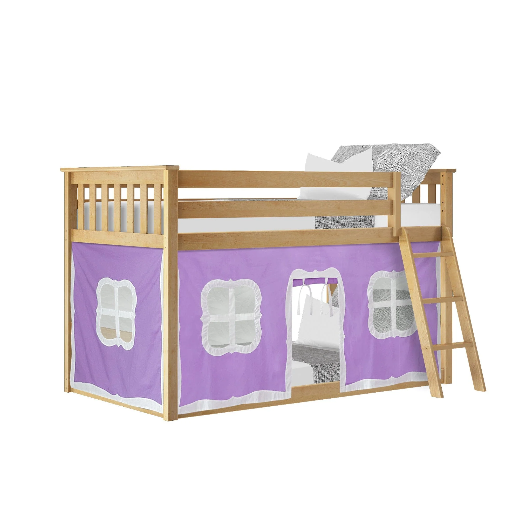 Twin Over Twin Low Bunk Bed With Curtain - Image 41