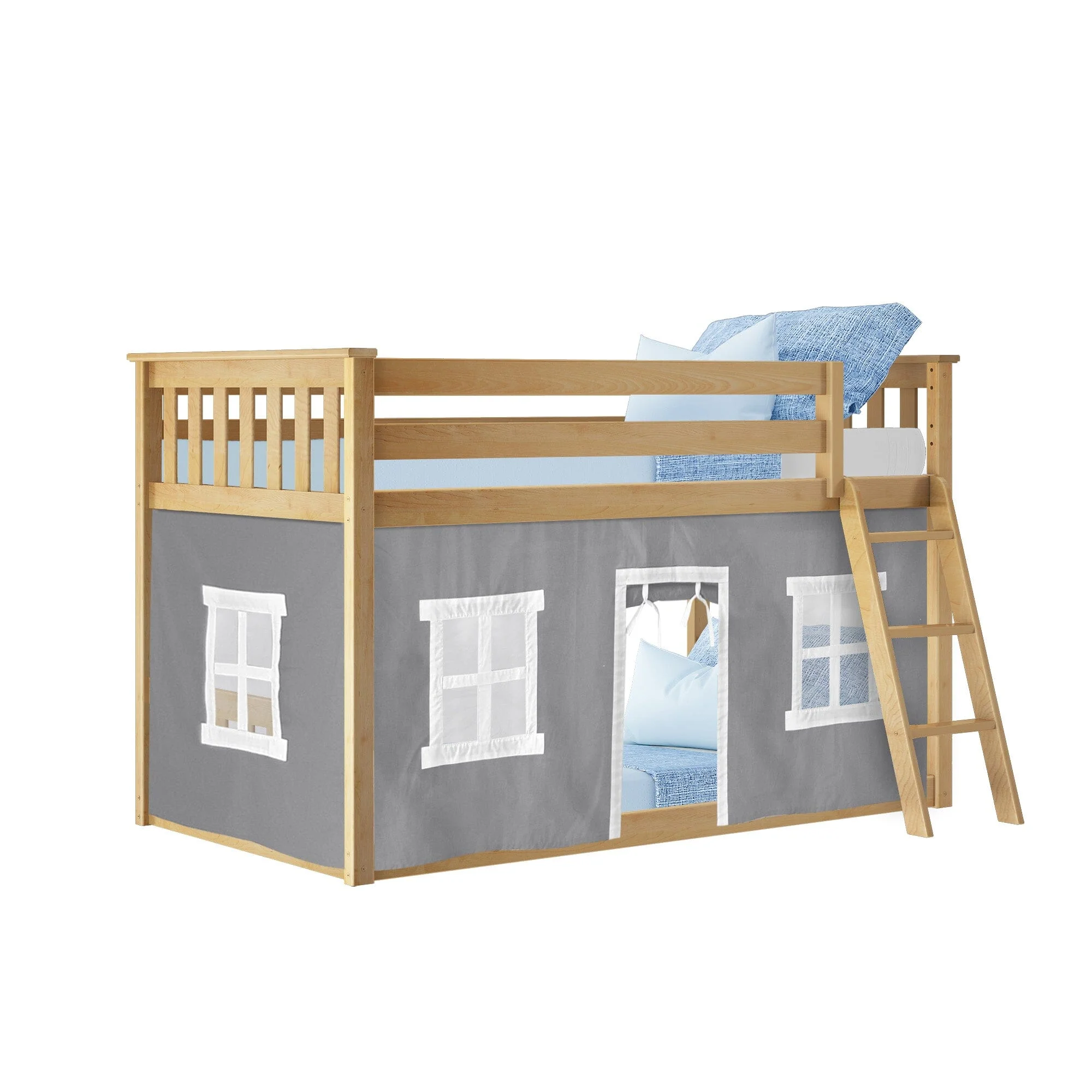 Twin Over Twin Low Bunk Bed With Curtain - Image 42