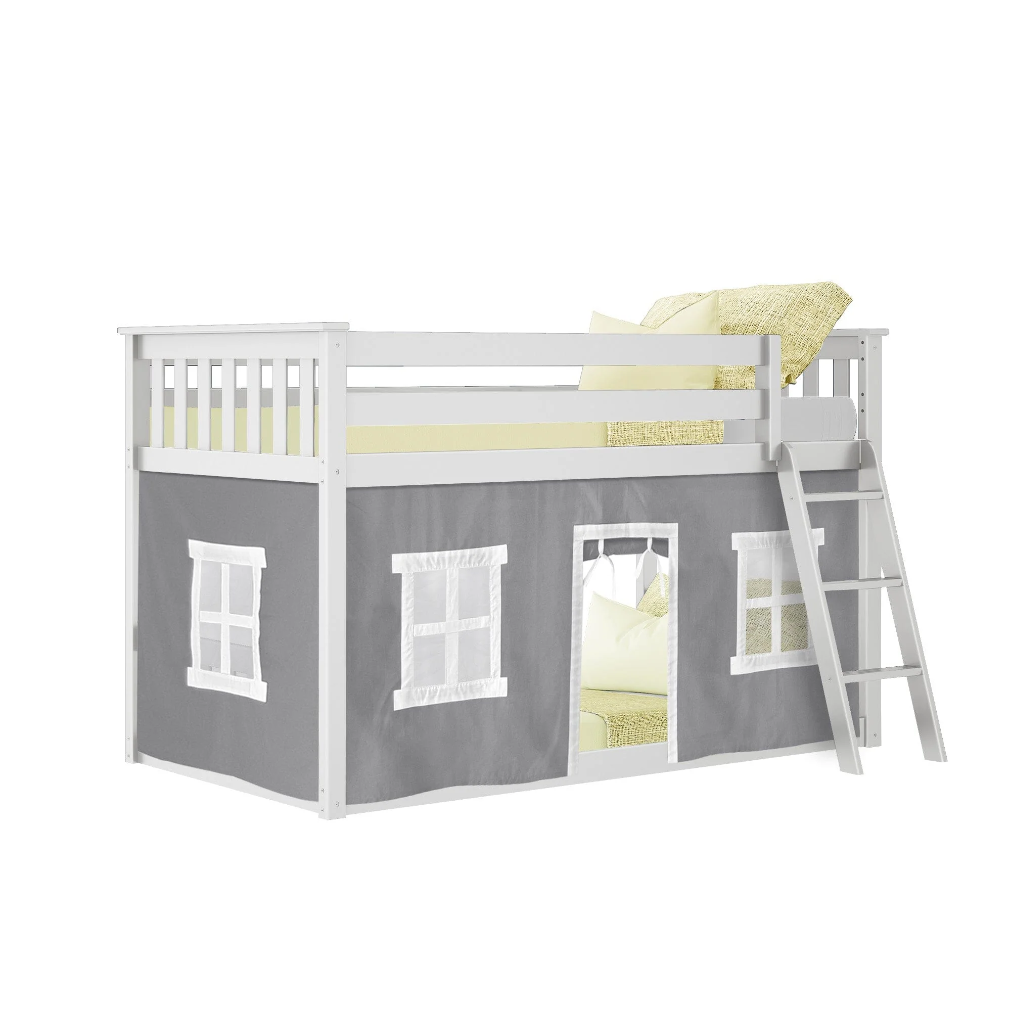 Twin Over Twin Low Bunk Bed With Curtain - Image 43