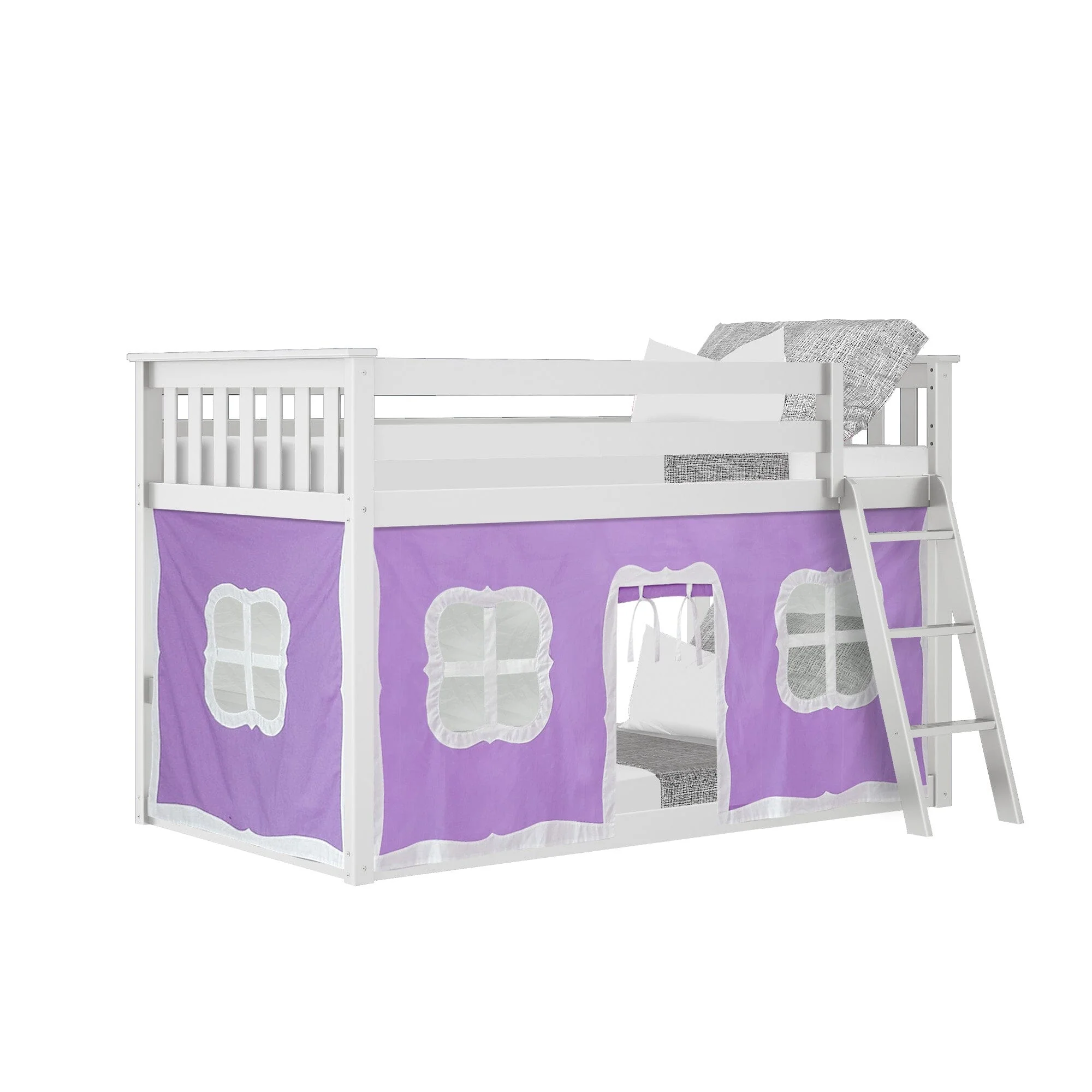 Twin Over Twin Low Bunk Bed With Curtain - Image 44